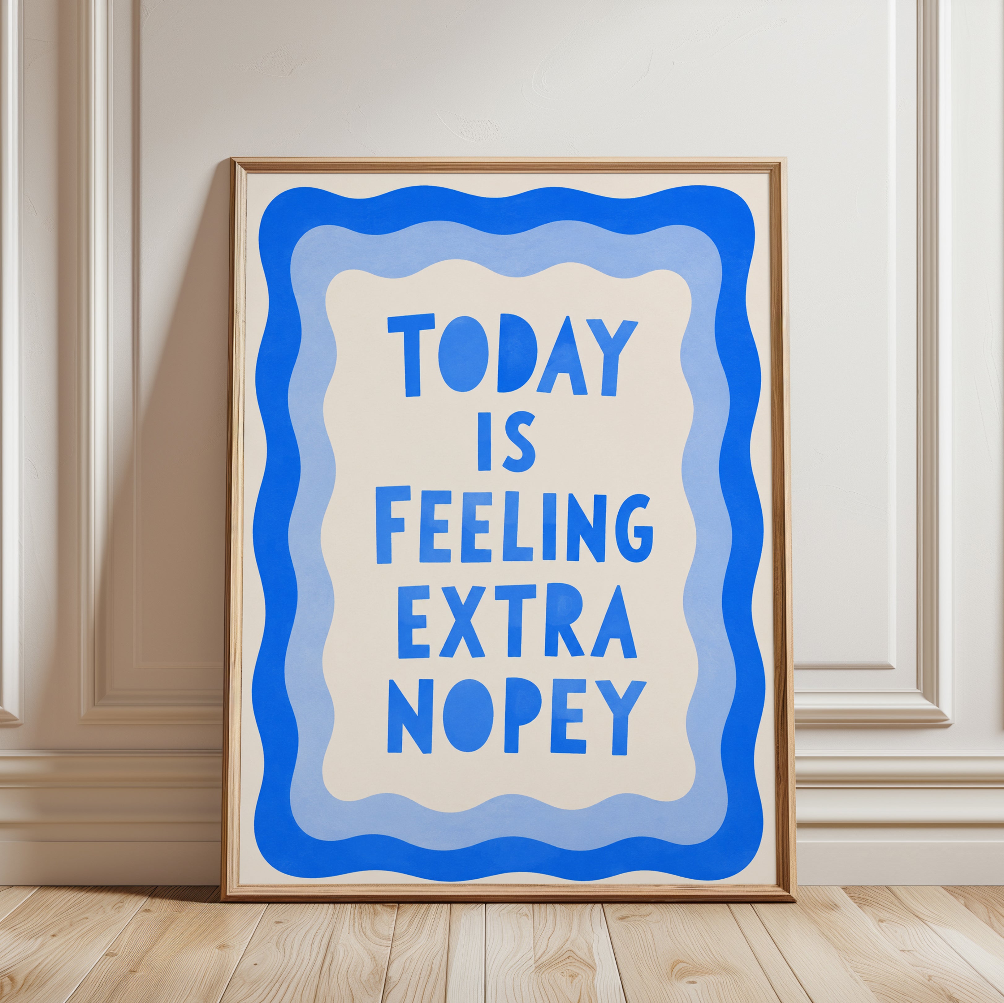 Typography Motivational Print: Funny Office & Bedroom Art (Blue Text) - framed detail