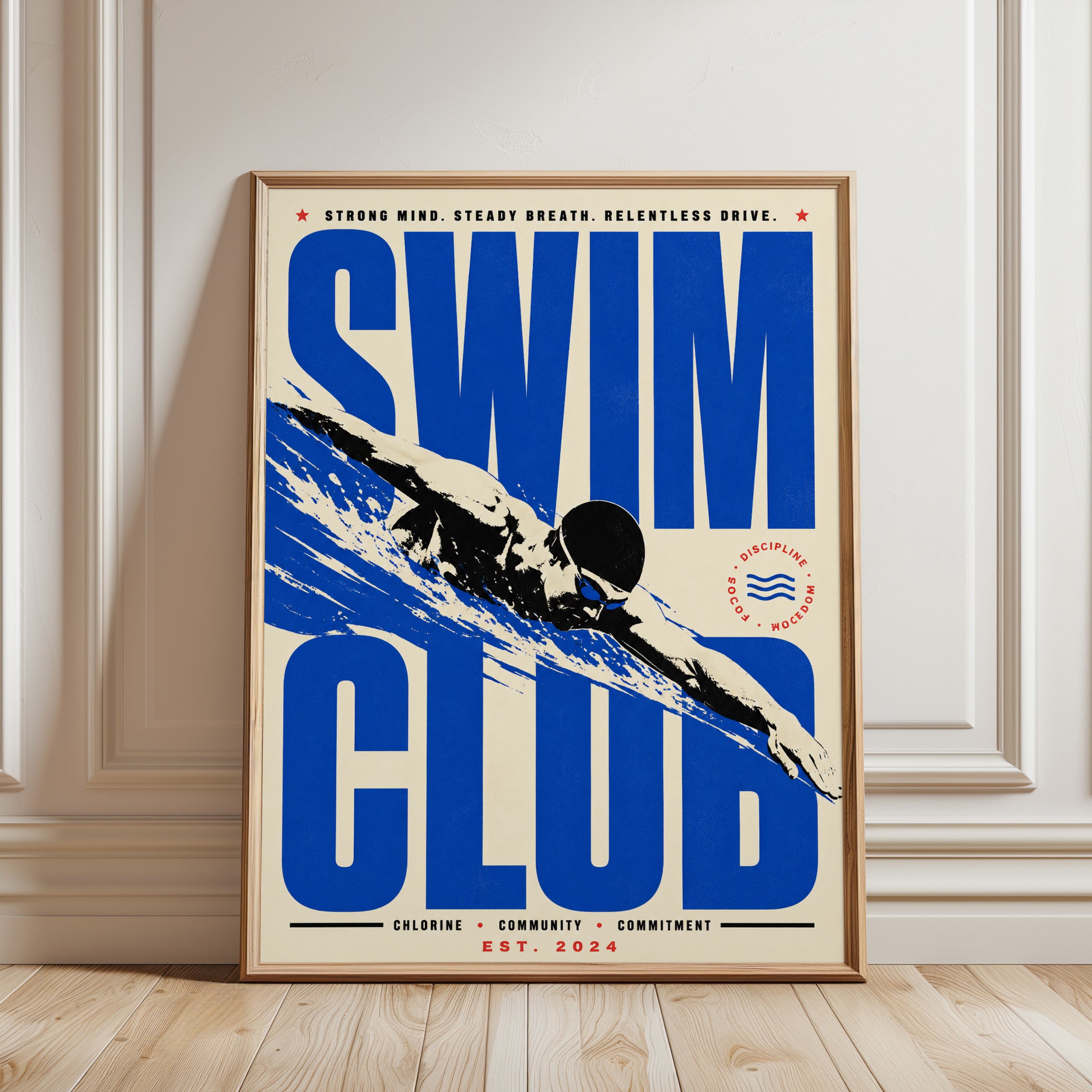 Swim Club Poster: Vintage Sports Typography Art Print - framed detail