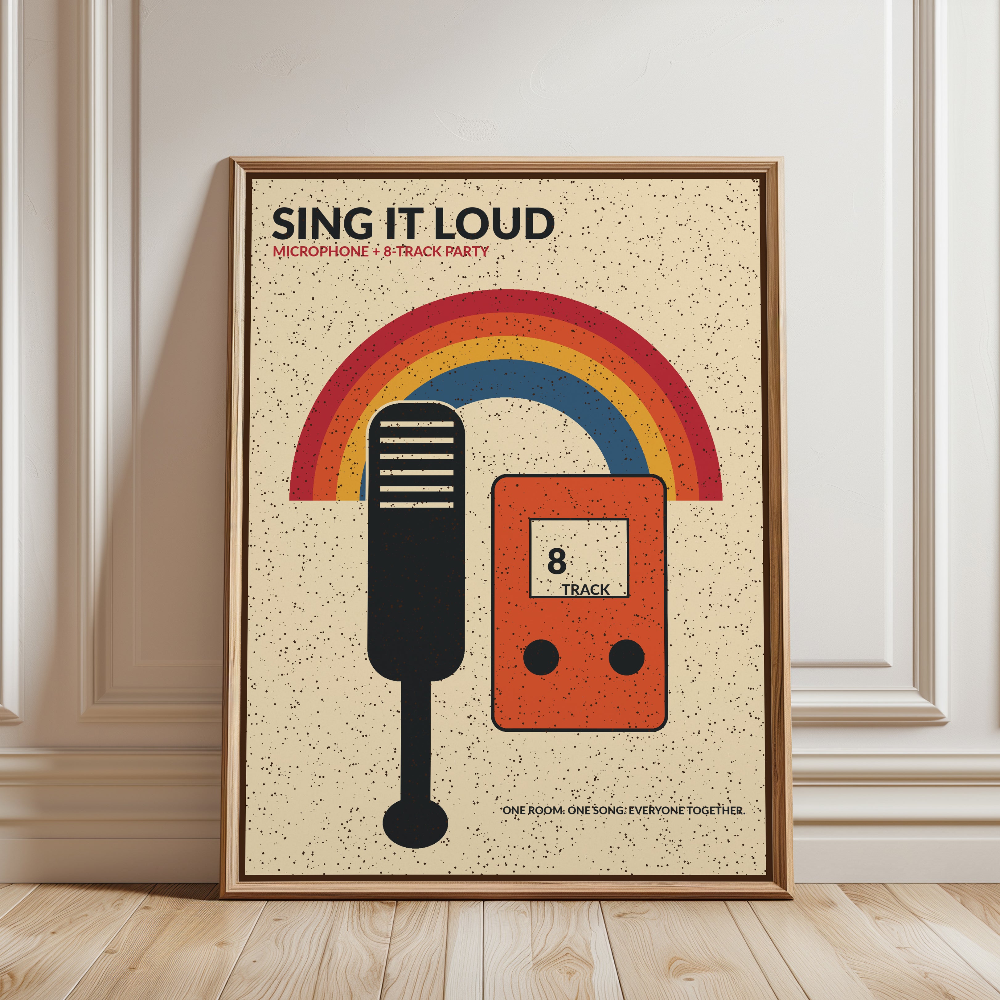 Retro Karaoke Poster: Vintage Rainbow Music Party Wall Art - framed detail