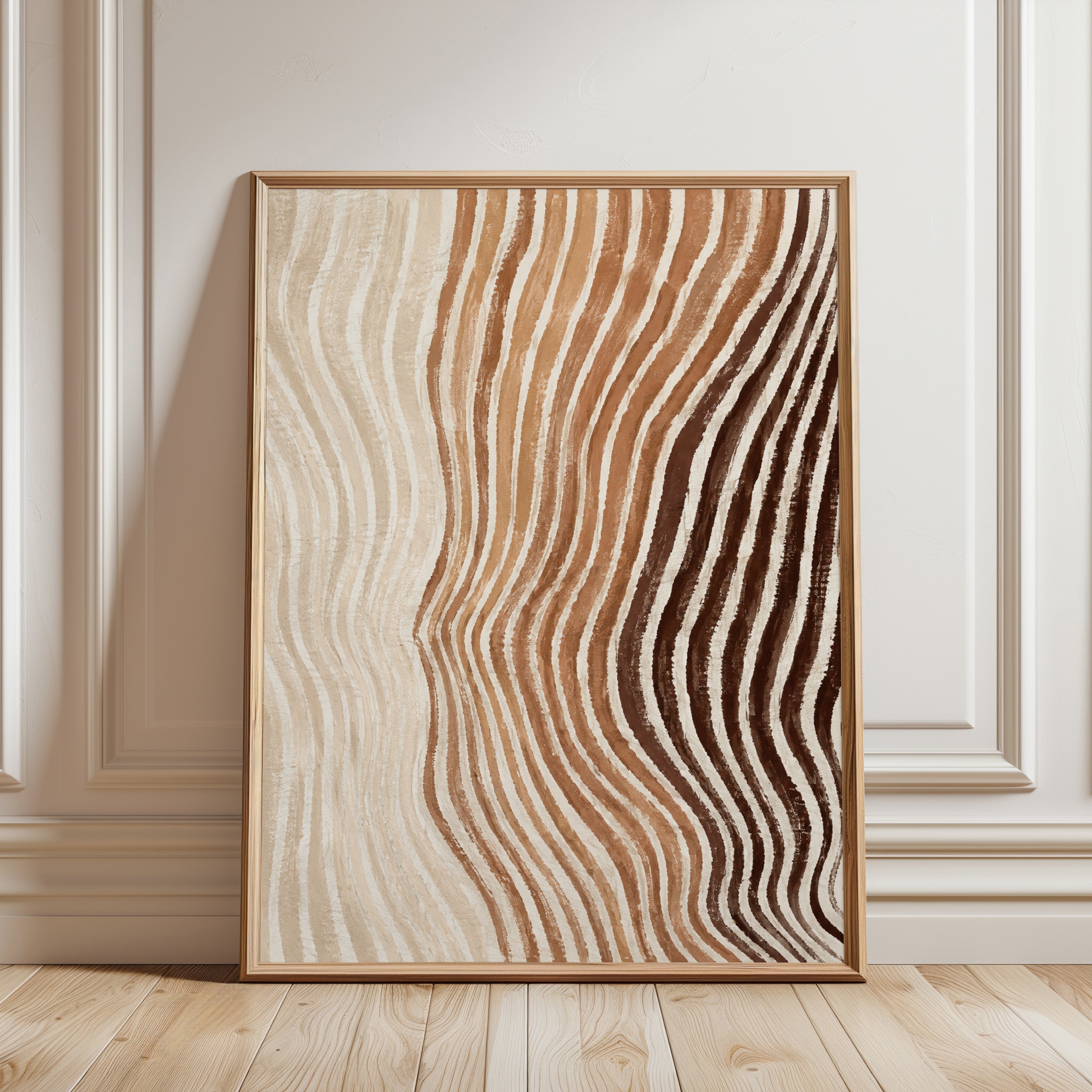 Wavy Lines Wall Art – Abstract Brown Print - framed detail