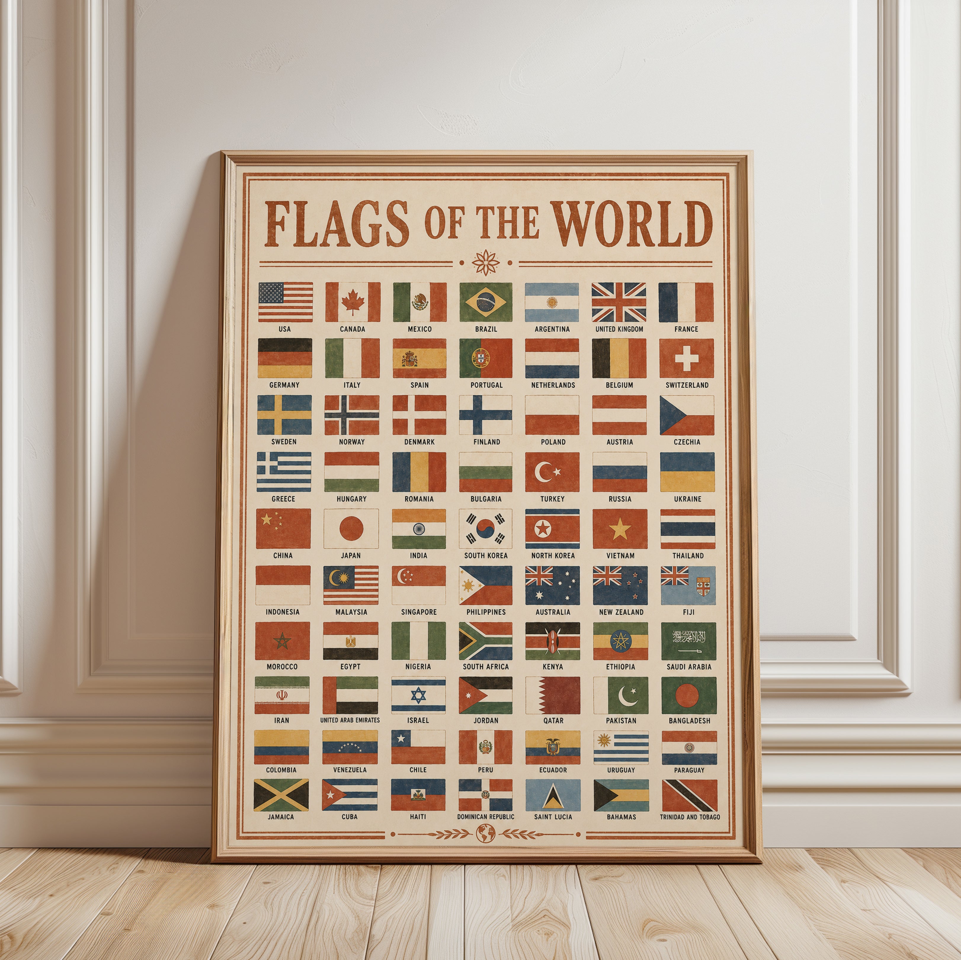 Vintage Flags of the World Print - framed detail