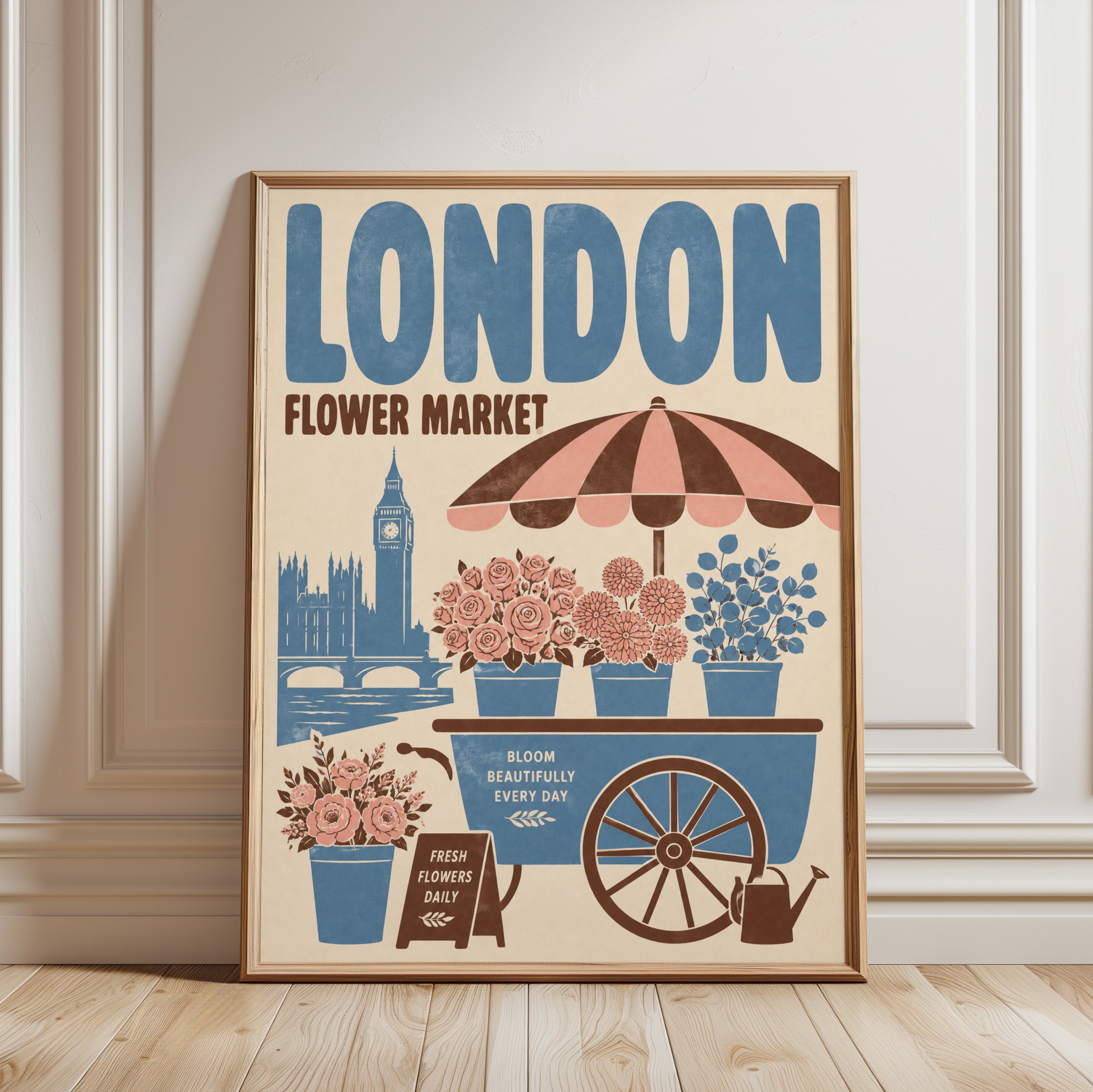 London Flower Market Print - framed detail