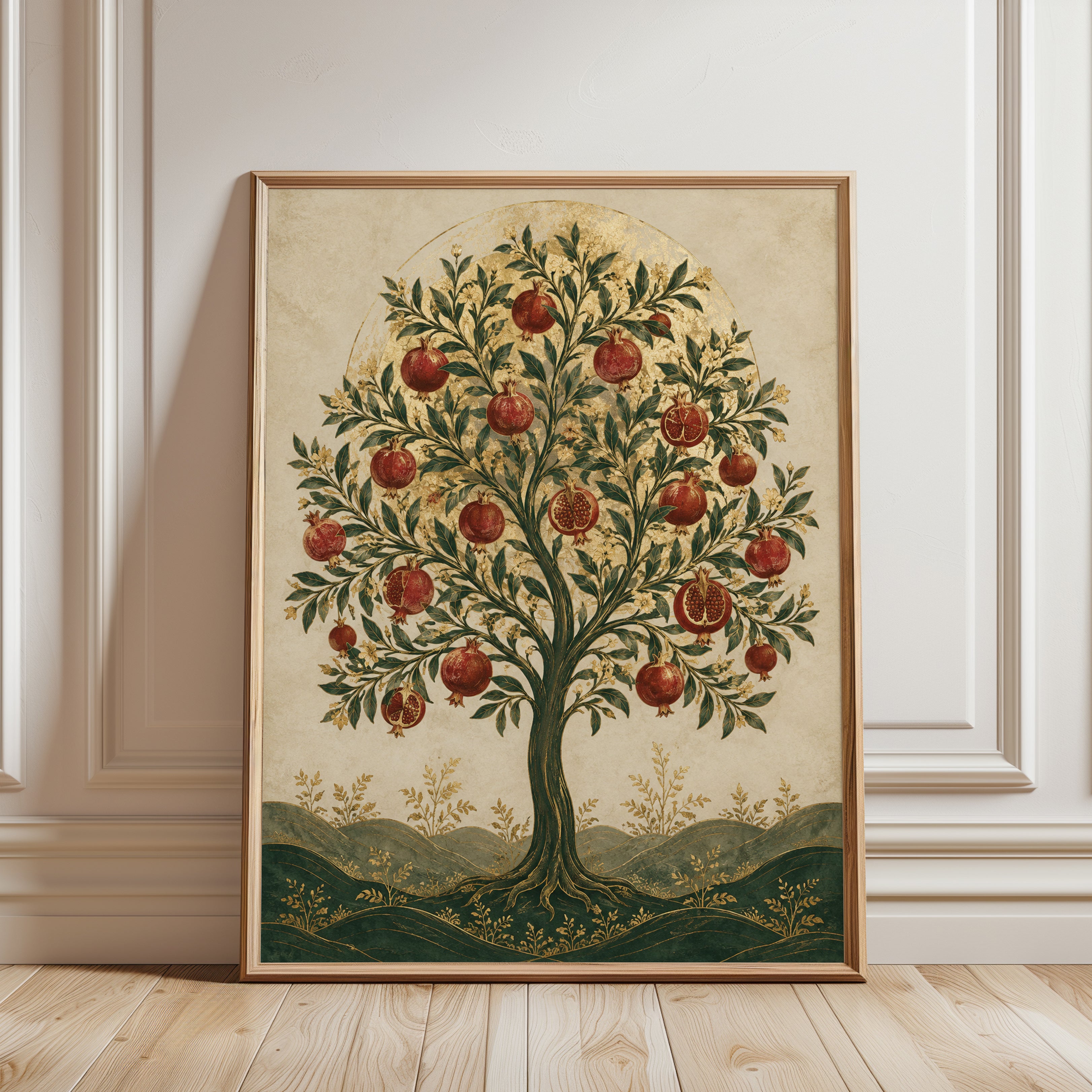 Pomegranate Tree Folk Art Print - framed detail