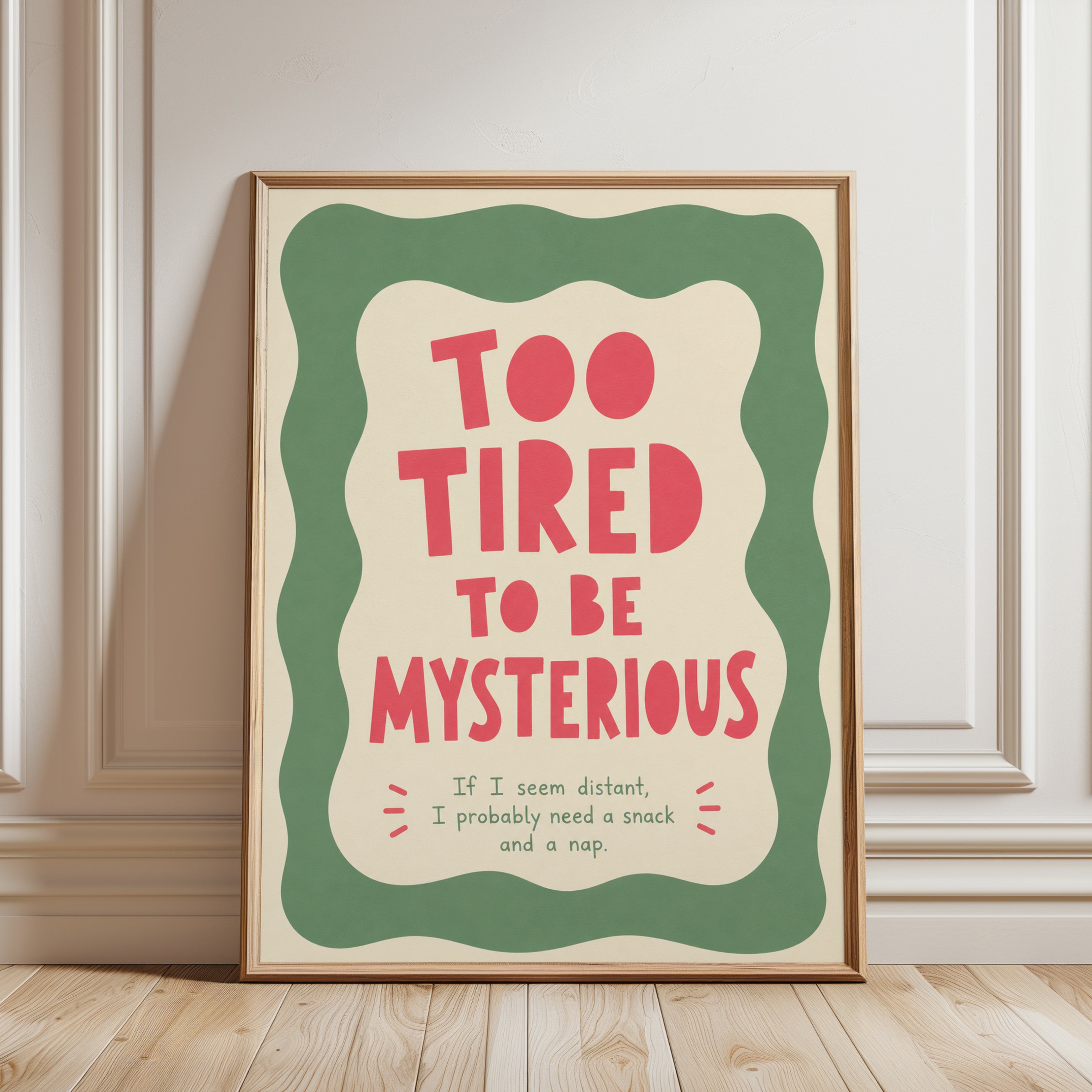 Relatable Quote Print: Retro Style Typography (Coral Pink & Sage) - framed detail