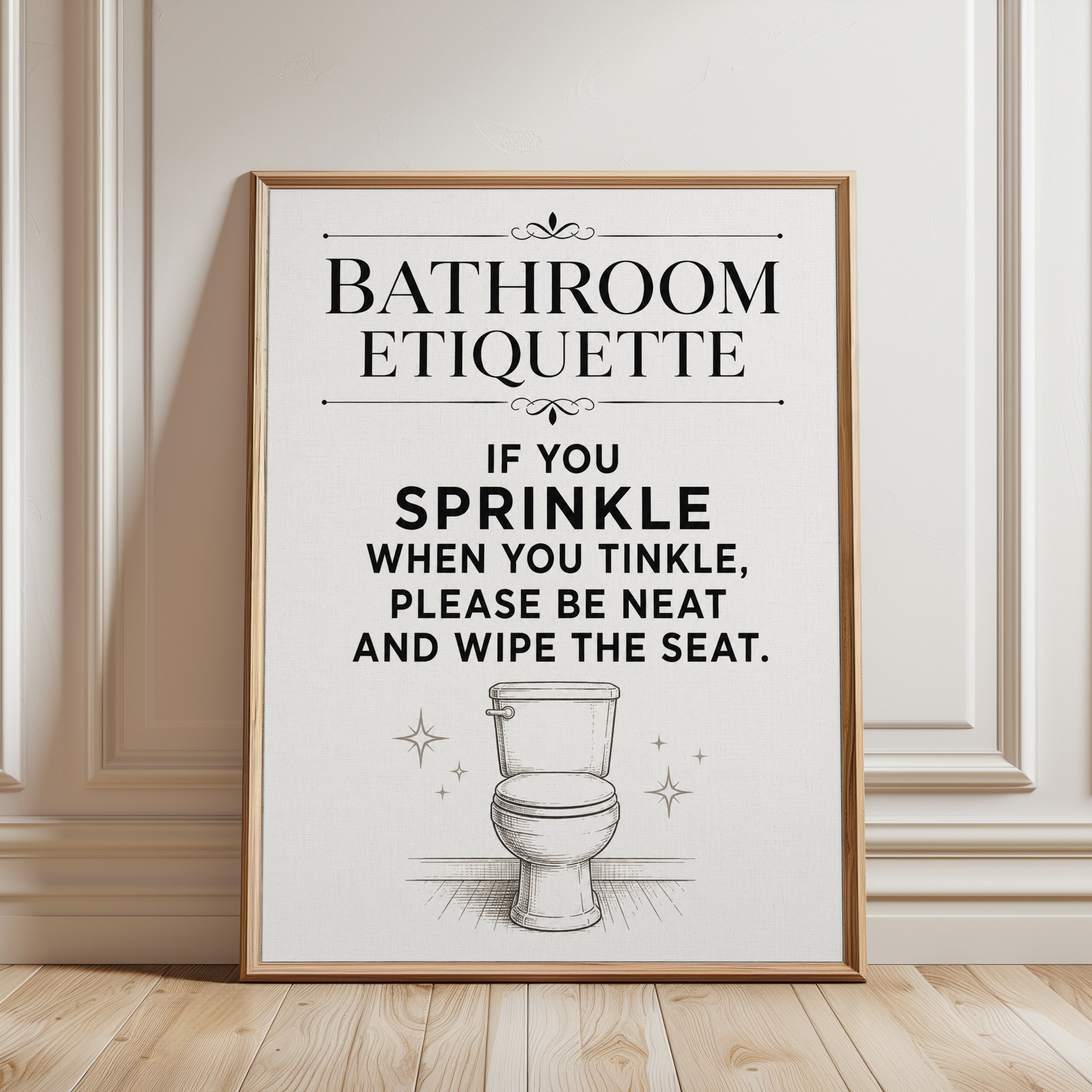 Funny Bathroom Etiquette Print - framed detail