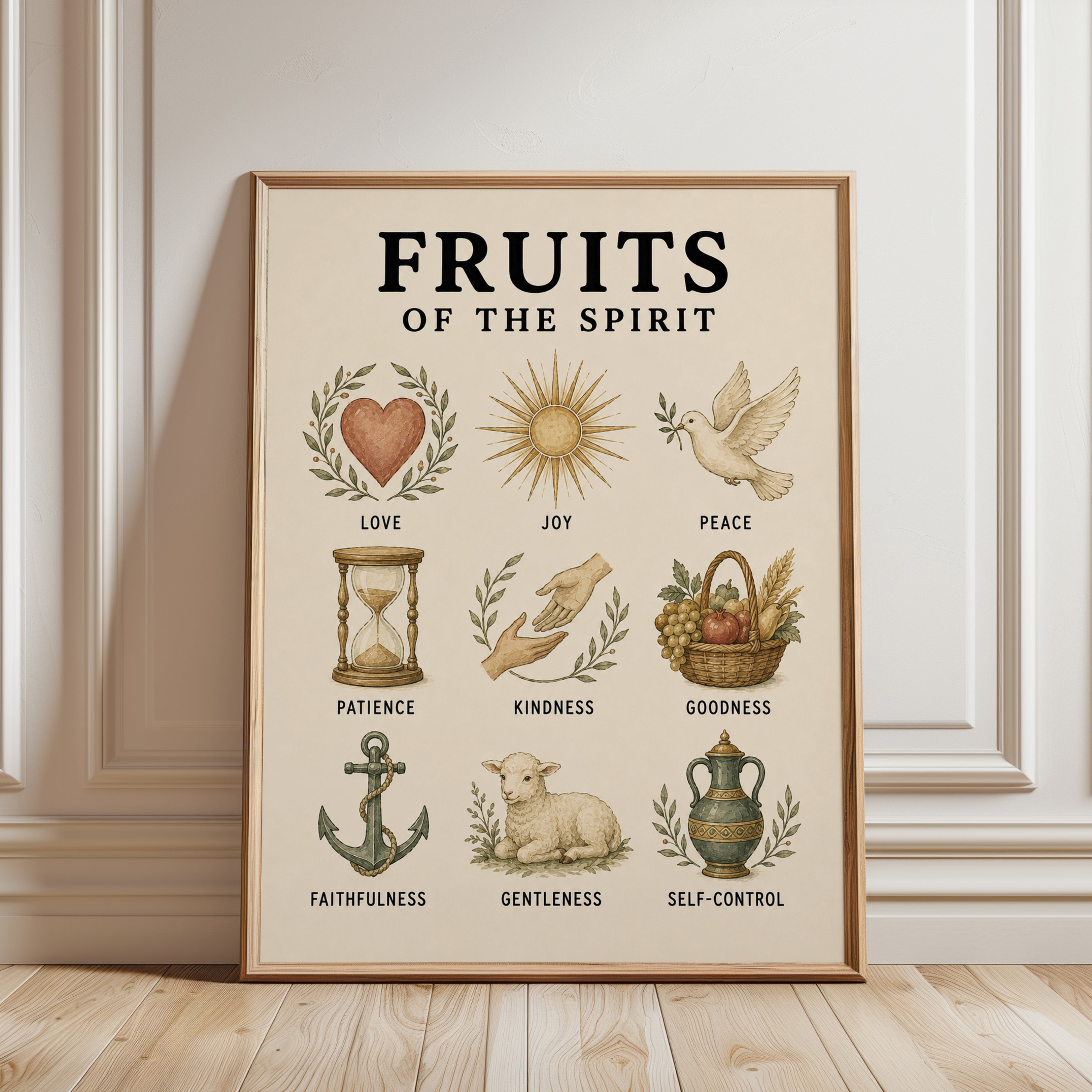 Fruits of the Spirit Print: Christian Inspirational Art - framed detail