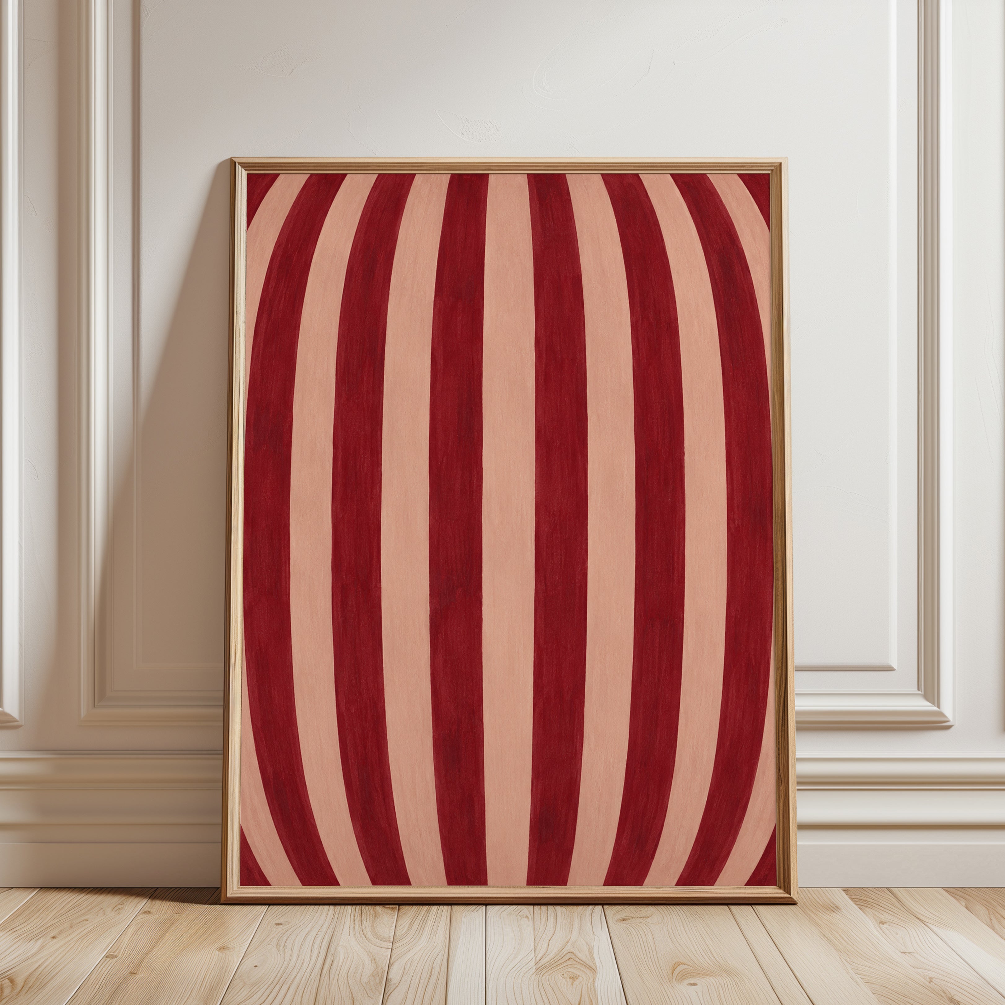 Curved Stripes Wall Art – Red Abstract Print - framed detail