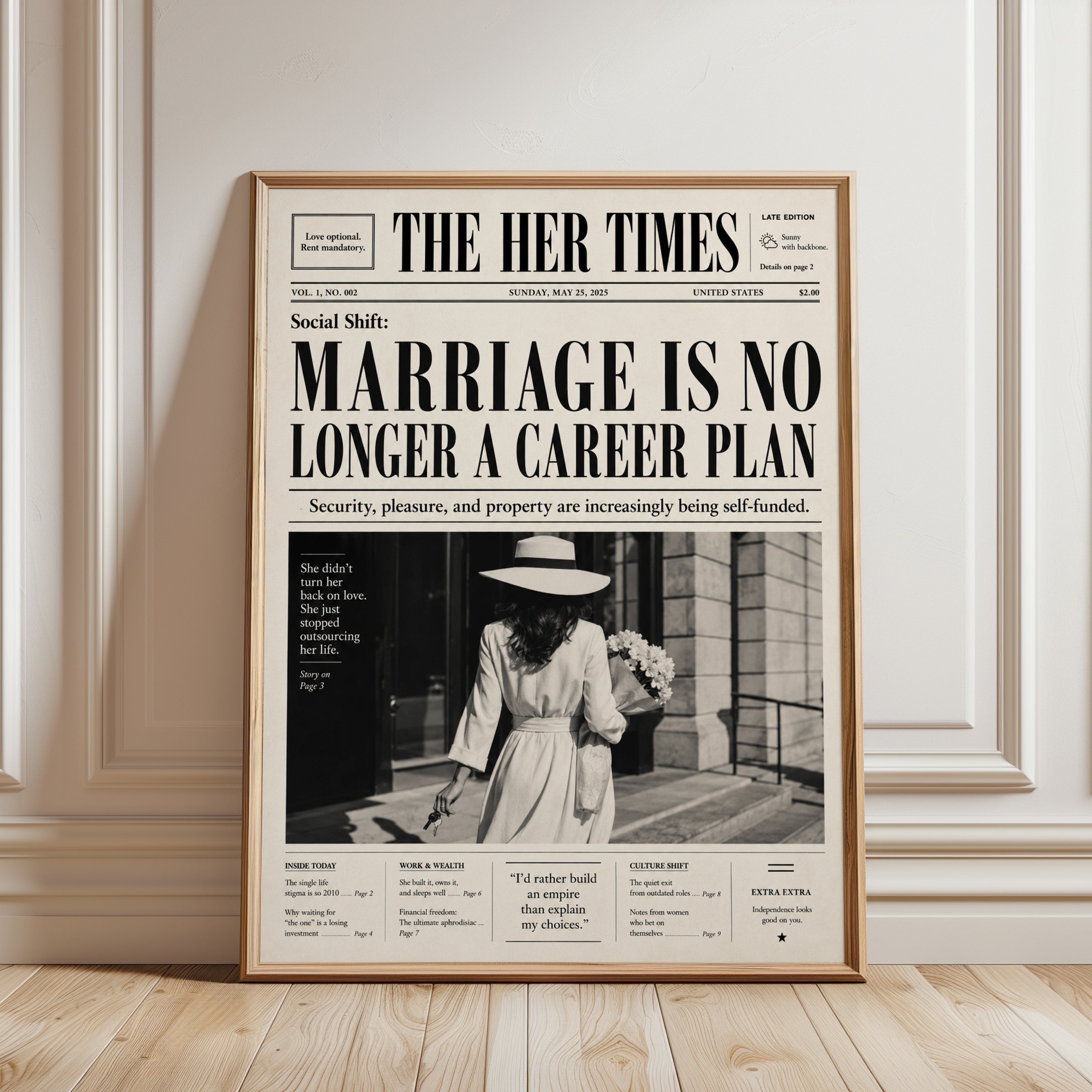 Feminist Newspaper Print - framed detail