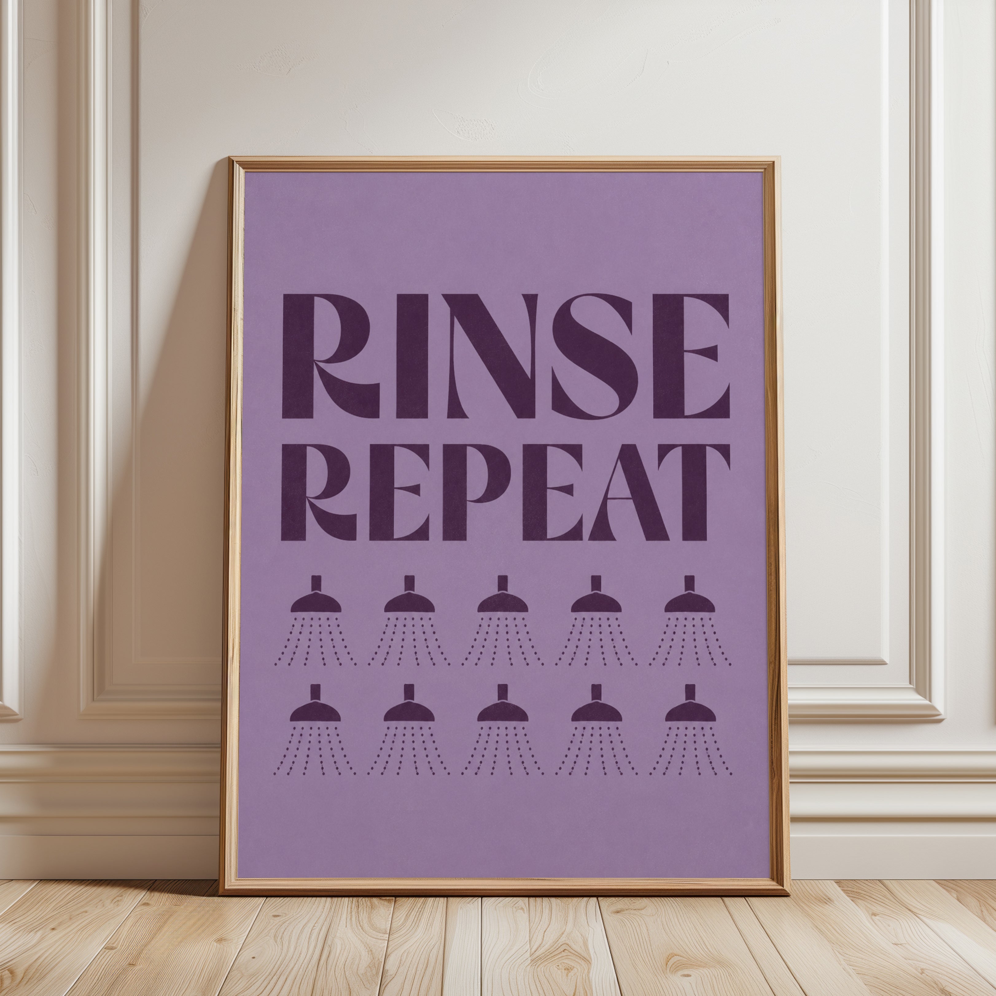 Retro Bathroom Print – Rinse Repeat Typography - framed detail