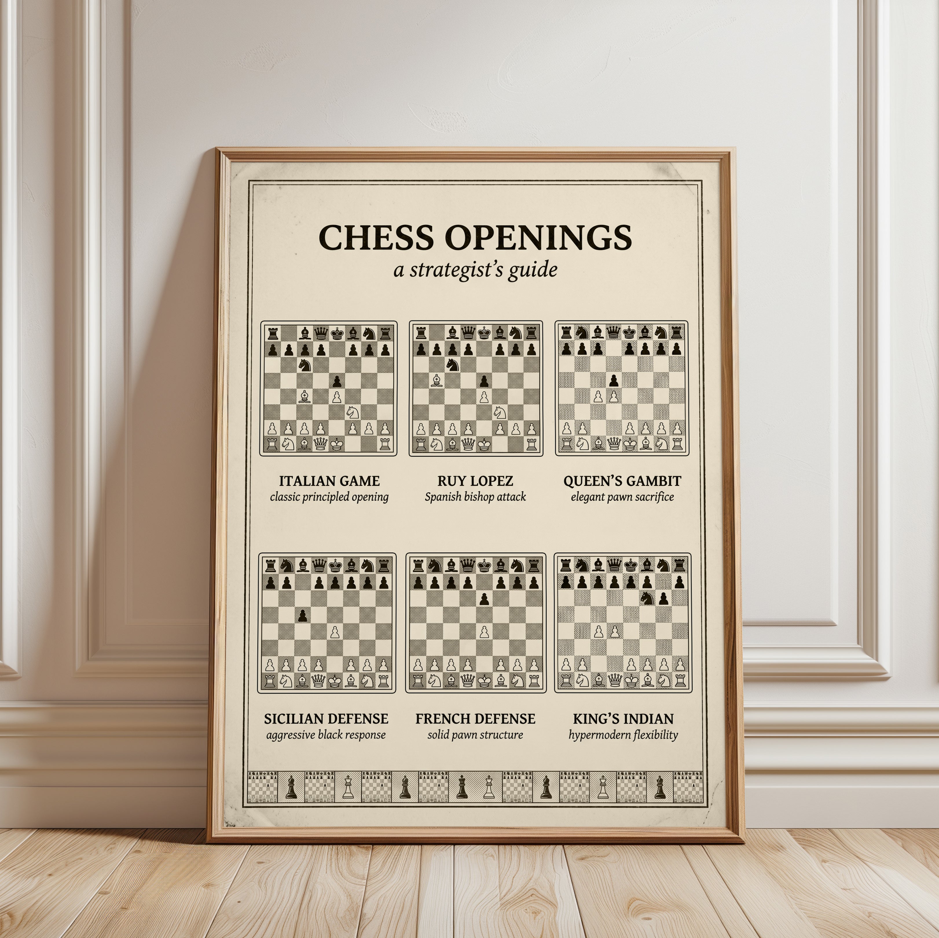 Vintage Chess Openings Poster - framed detail