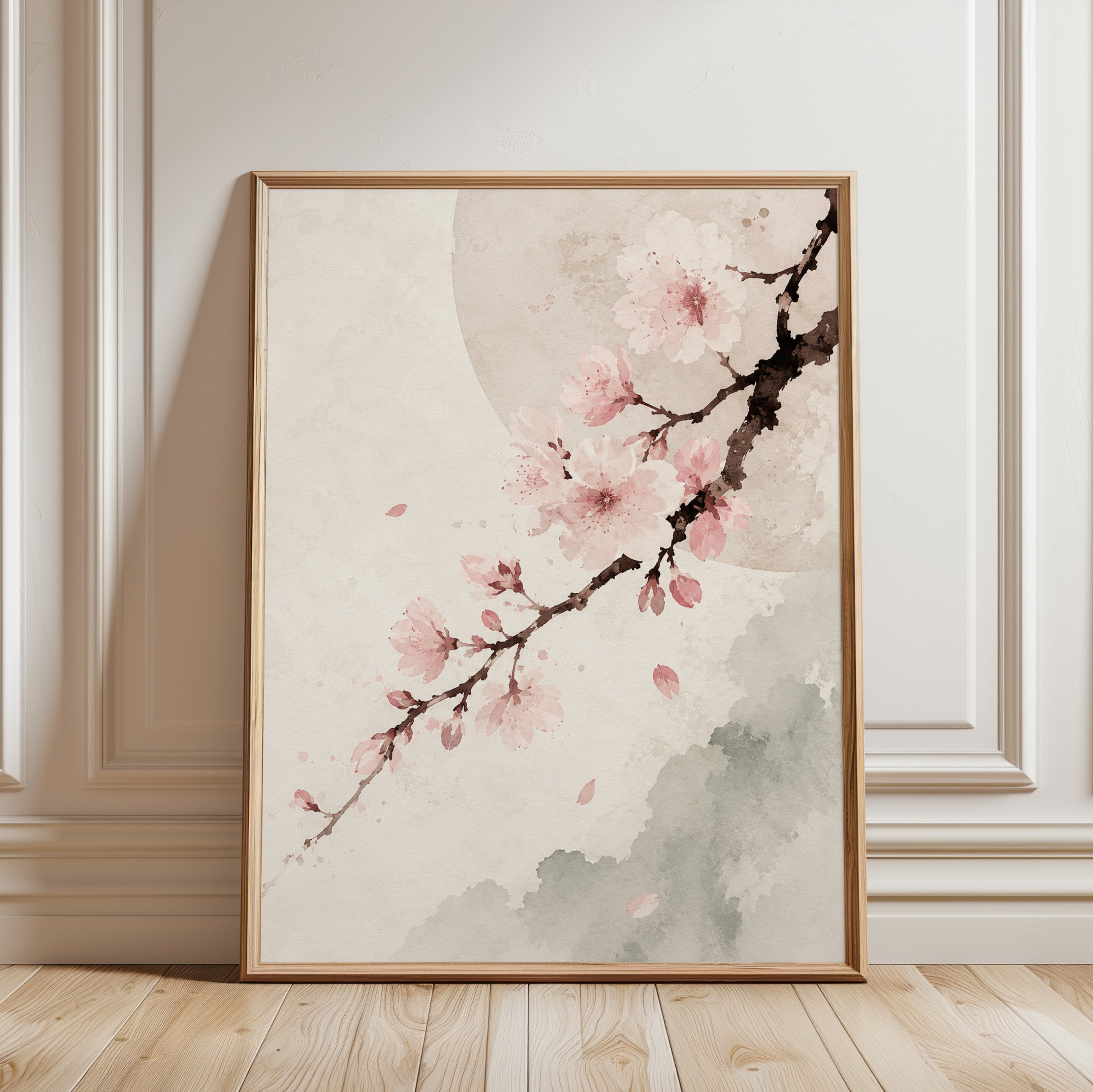 Cherry Blossom Watercolor - framed detail