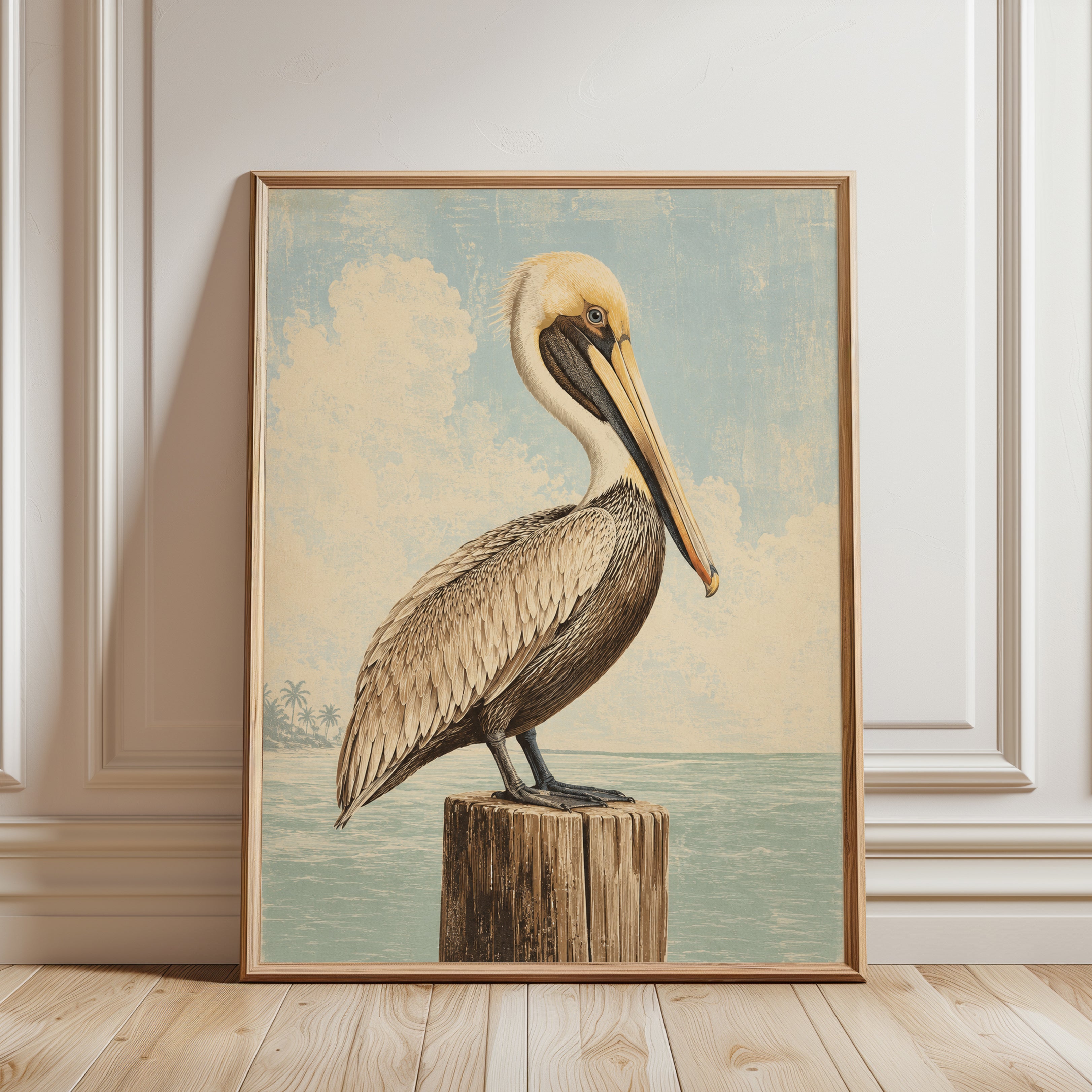 Pelican Wall Art – Coastal Bird Print - framed detail