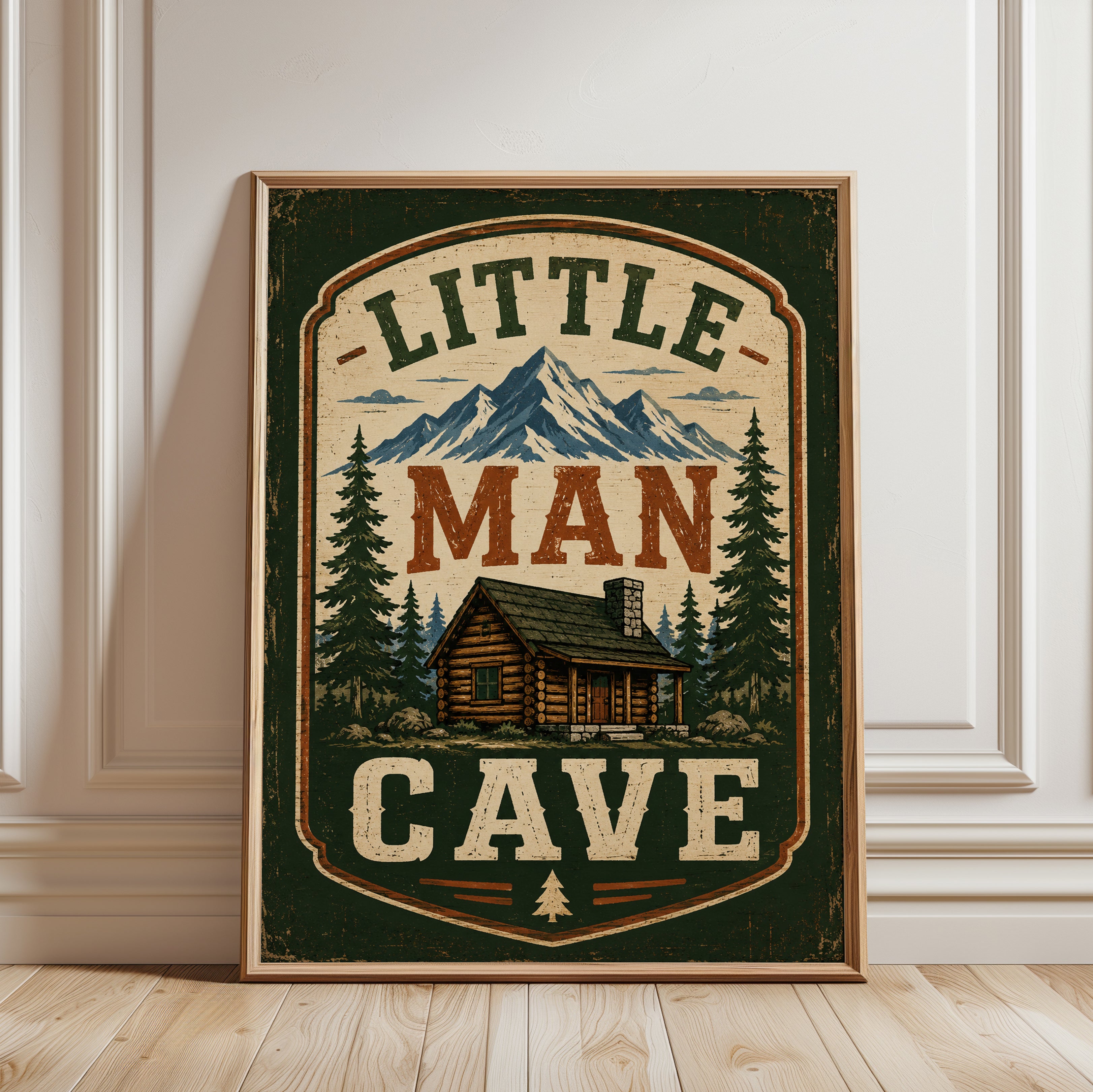 Little Man Cave Wall Art – Rustic Cabin Print - framed detail