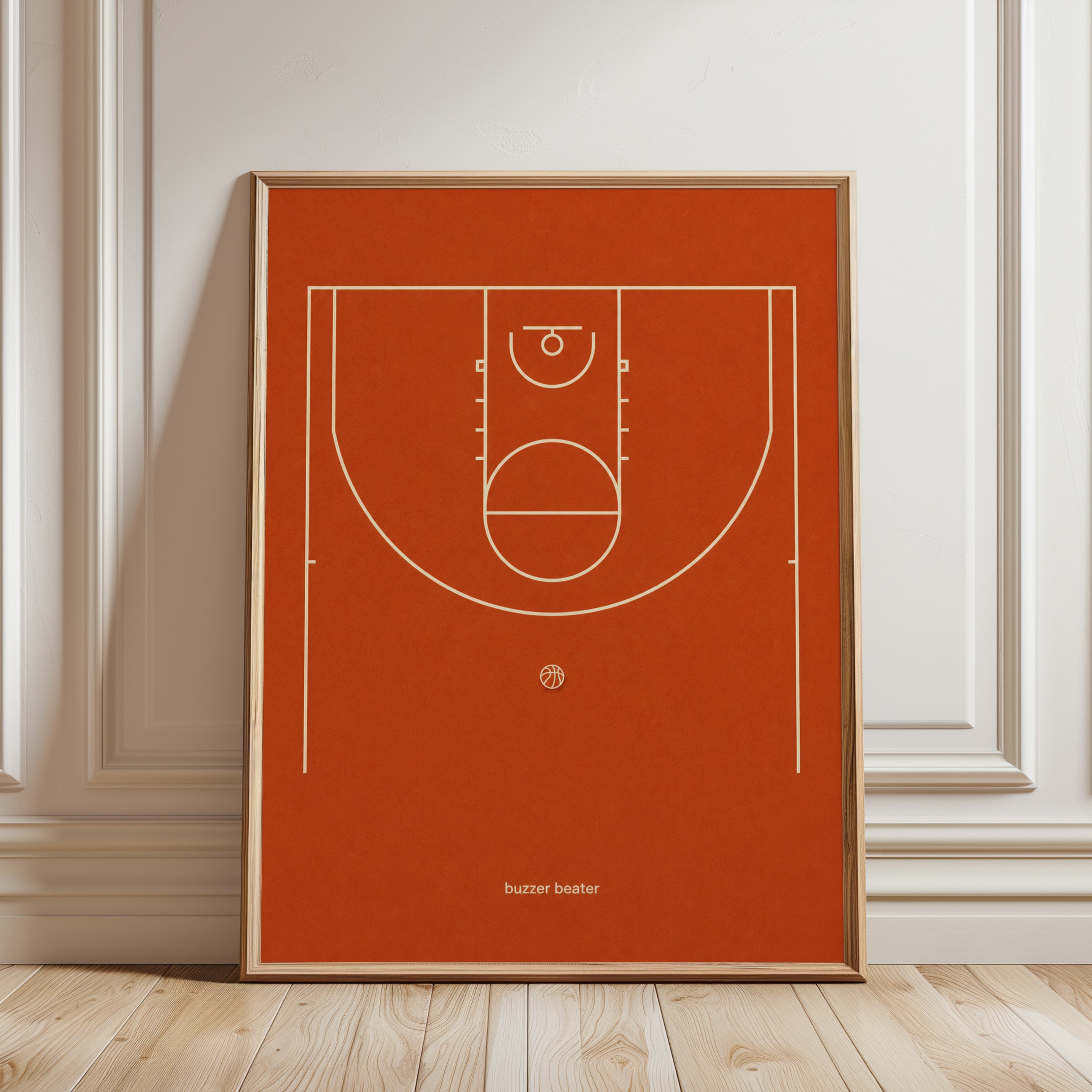 Basketball Court Poster – Minimalist Sports Print - framed detail