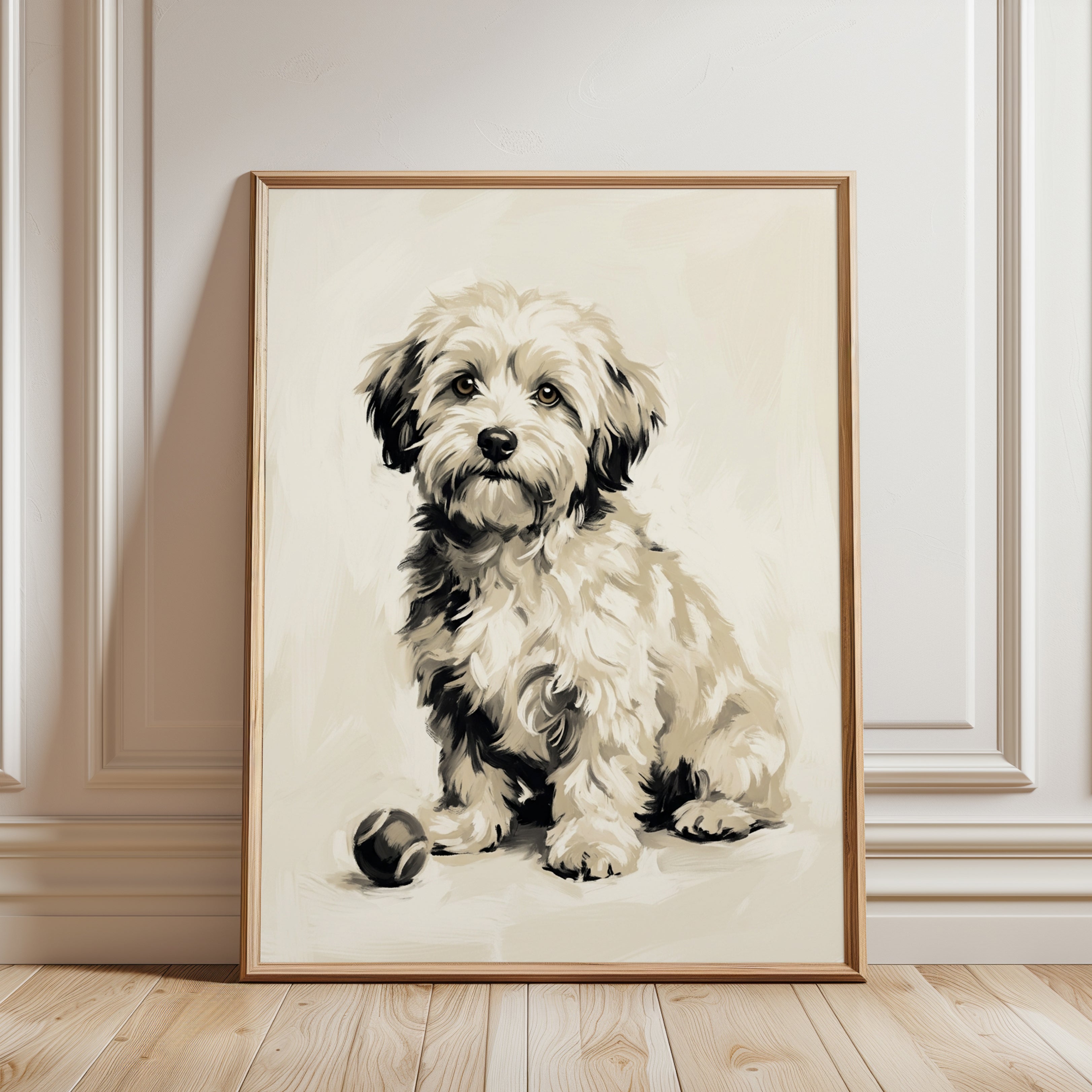 Havanese Dog Portrait Print — Soft Watercolor Style - framed detail