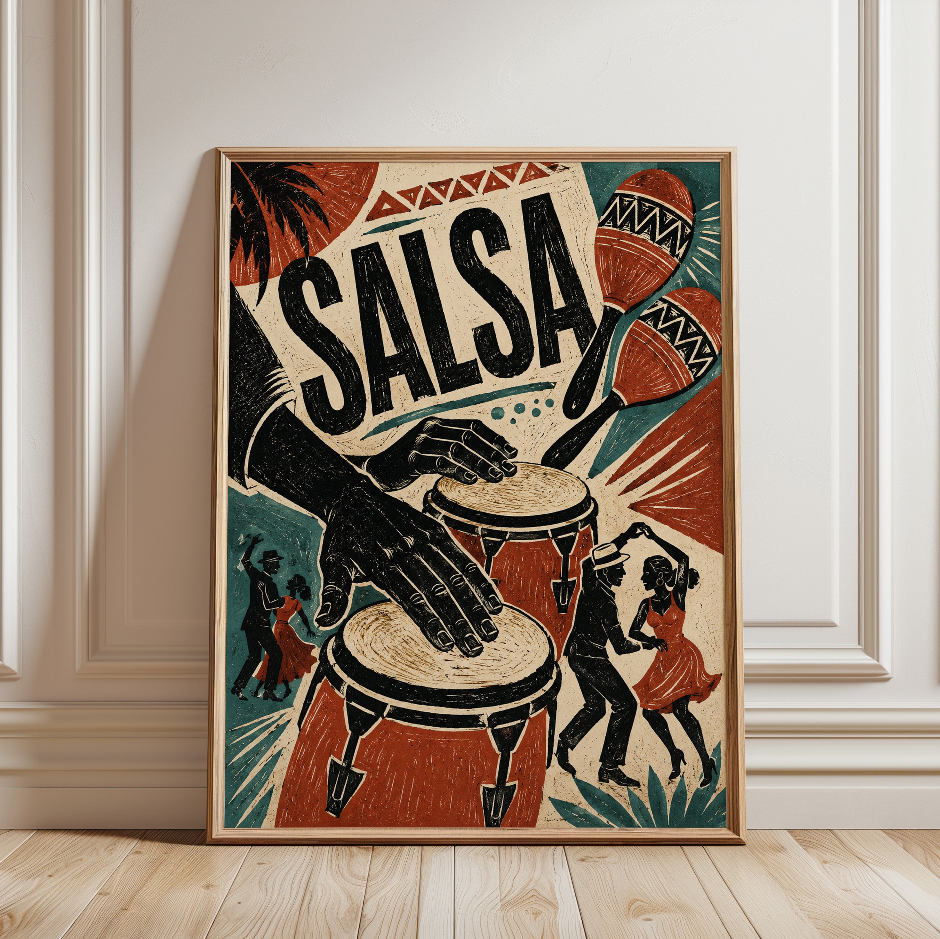 Salsa Dance Poster – Retro Music Wall Art - framed detail