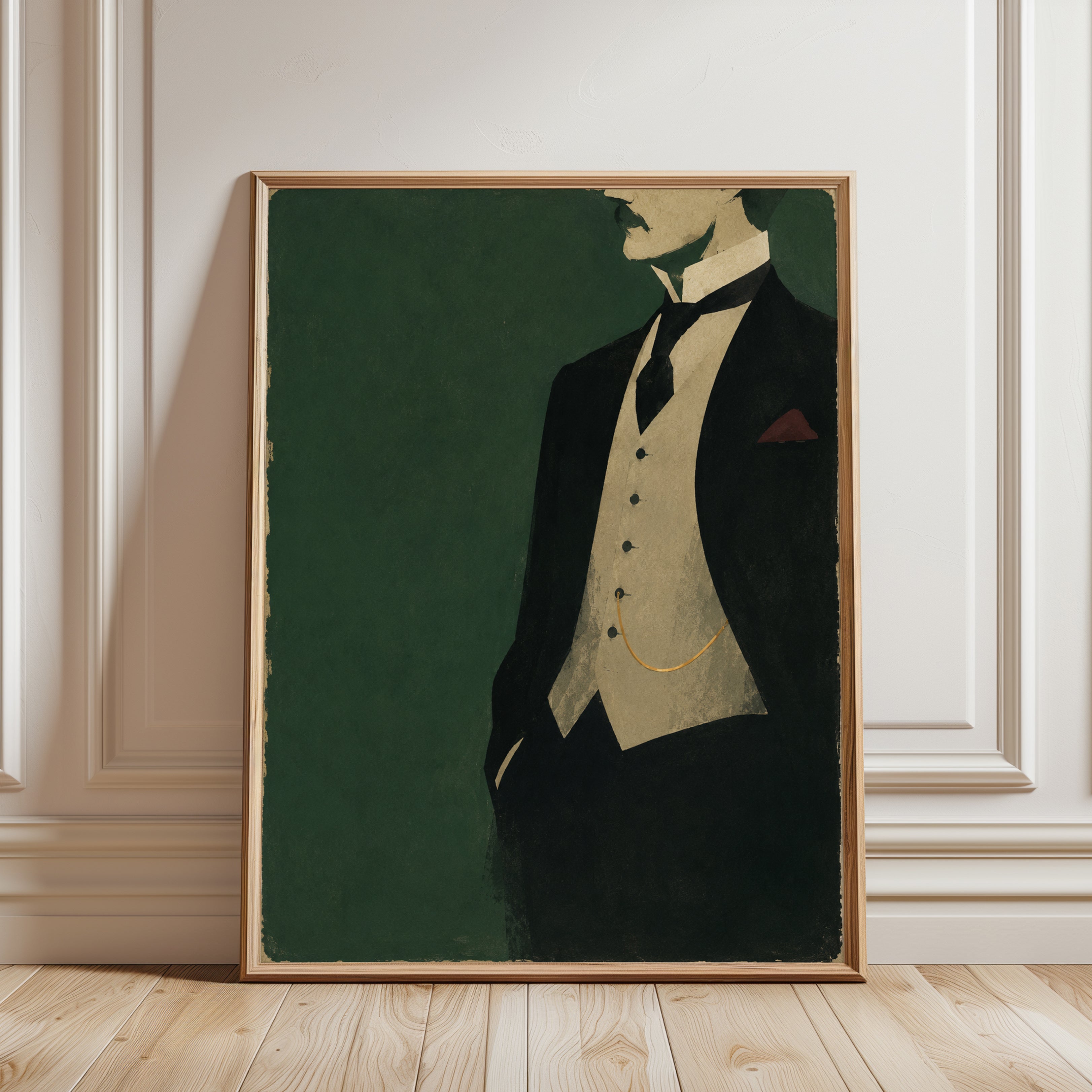 Gentleman Portrait Print – Vintage Man Wall Art - framed detail