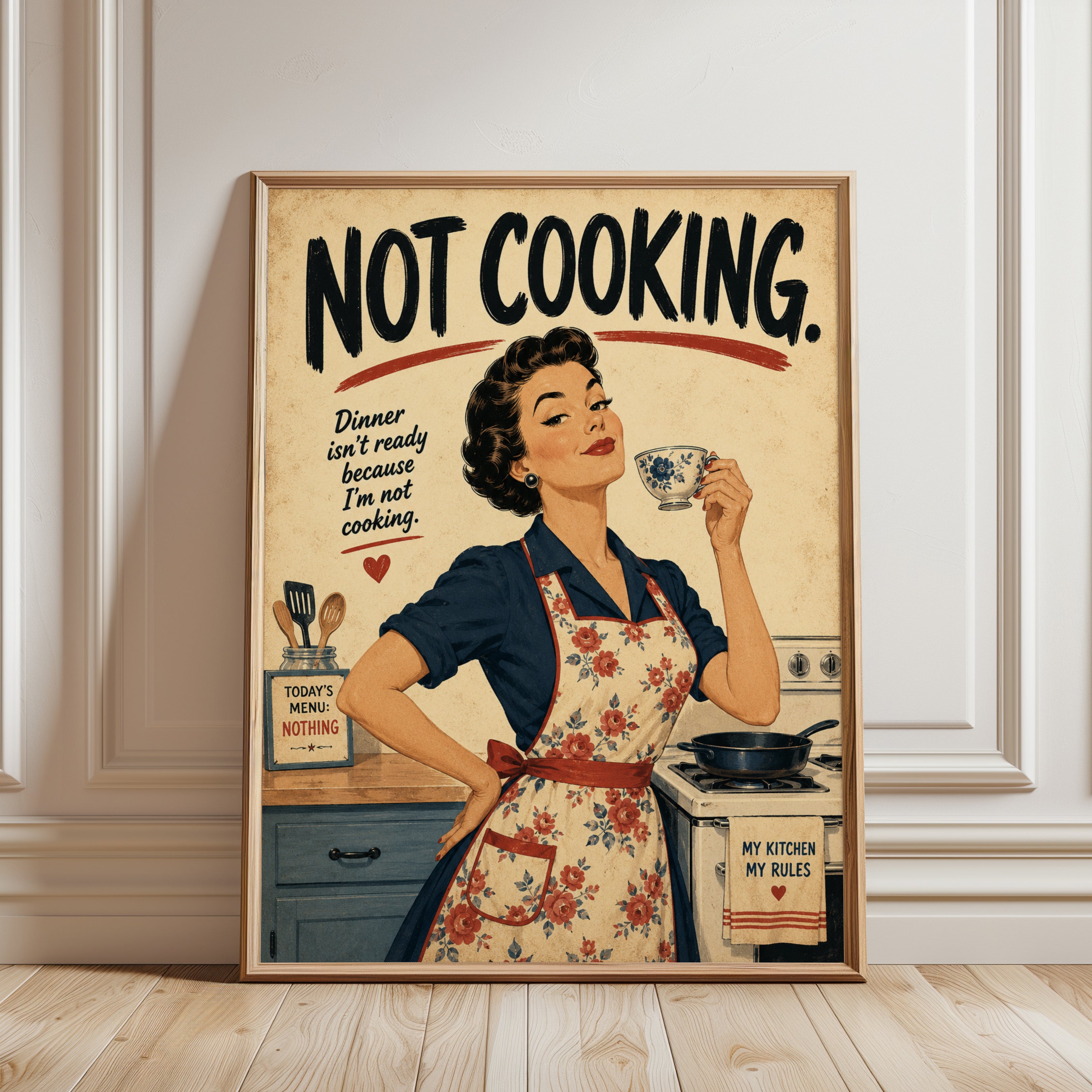 Retro Kitchen Wall Art – Funny Kitchen Print - framed detail