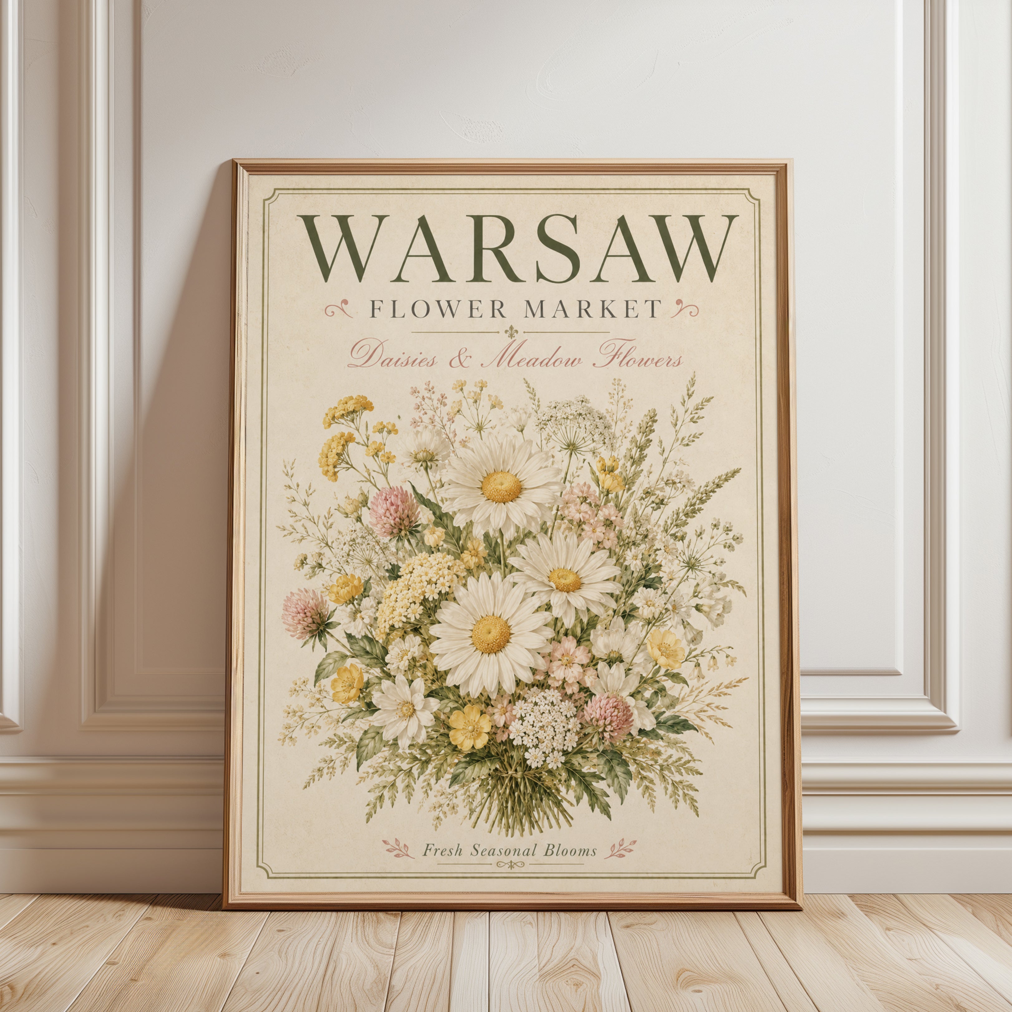 Vintage Botanical Flower Market Print — Warsaw Cottage Style - framed detail