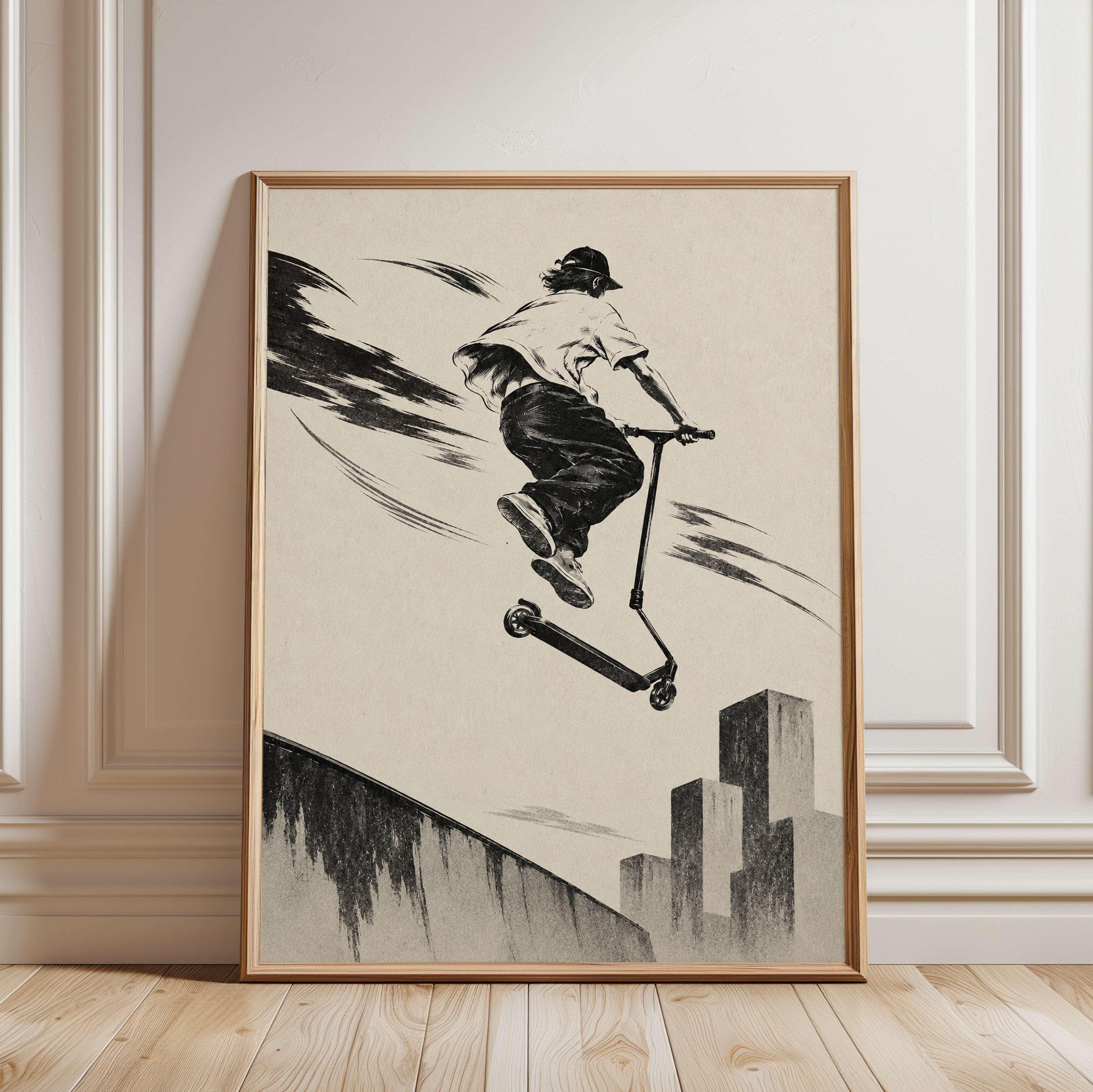 Vintage Ski Poster – Retro Winter Sports Wall Art - framed detail