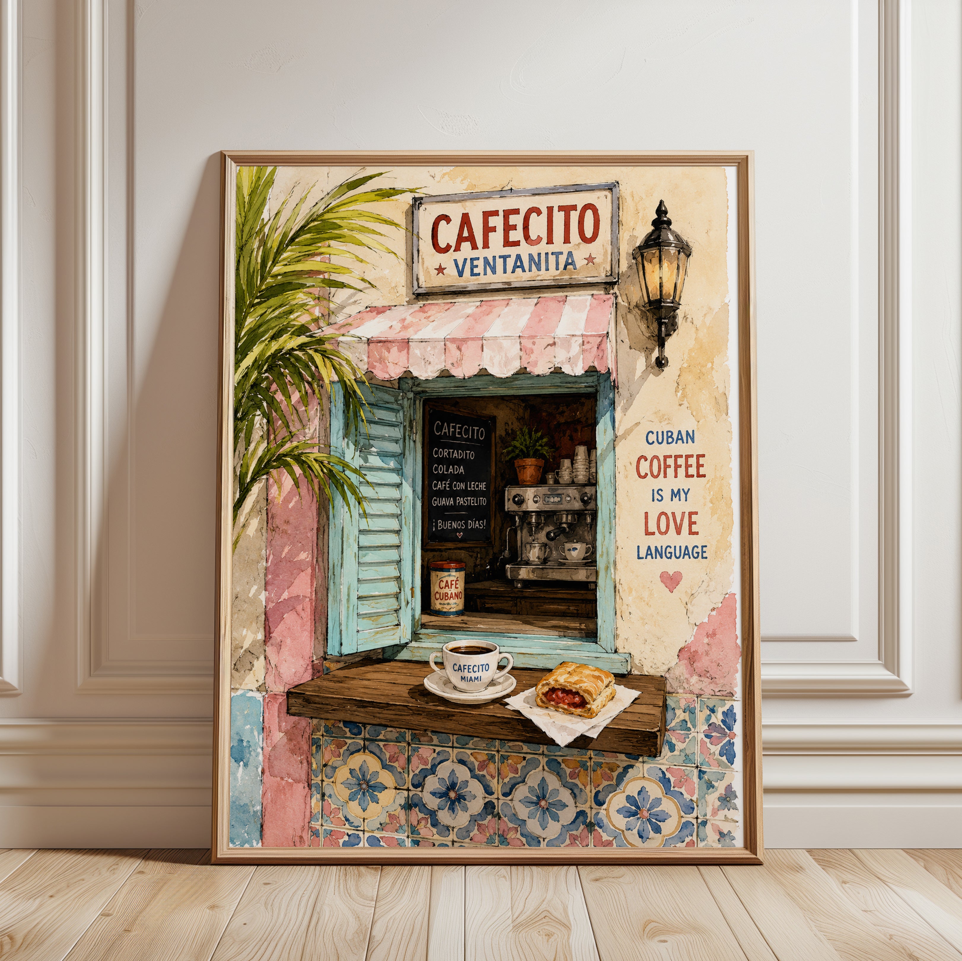 Cuban Coffee Print – Cafe Wall Art - framed detail