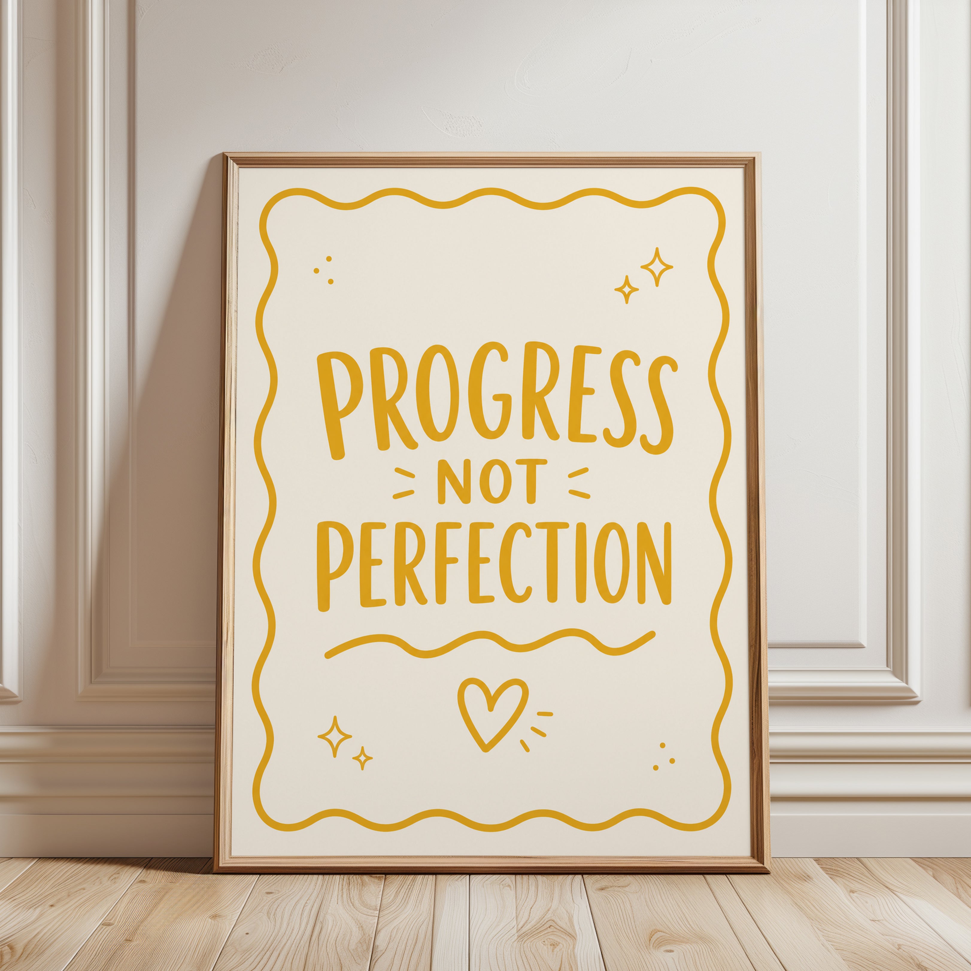 Inspirational Quote Print: Progress Not Perfection - framed detail