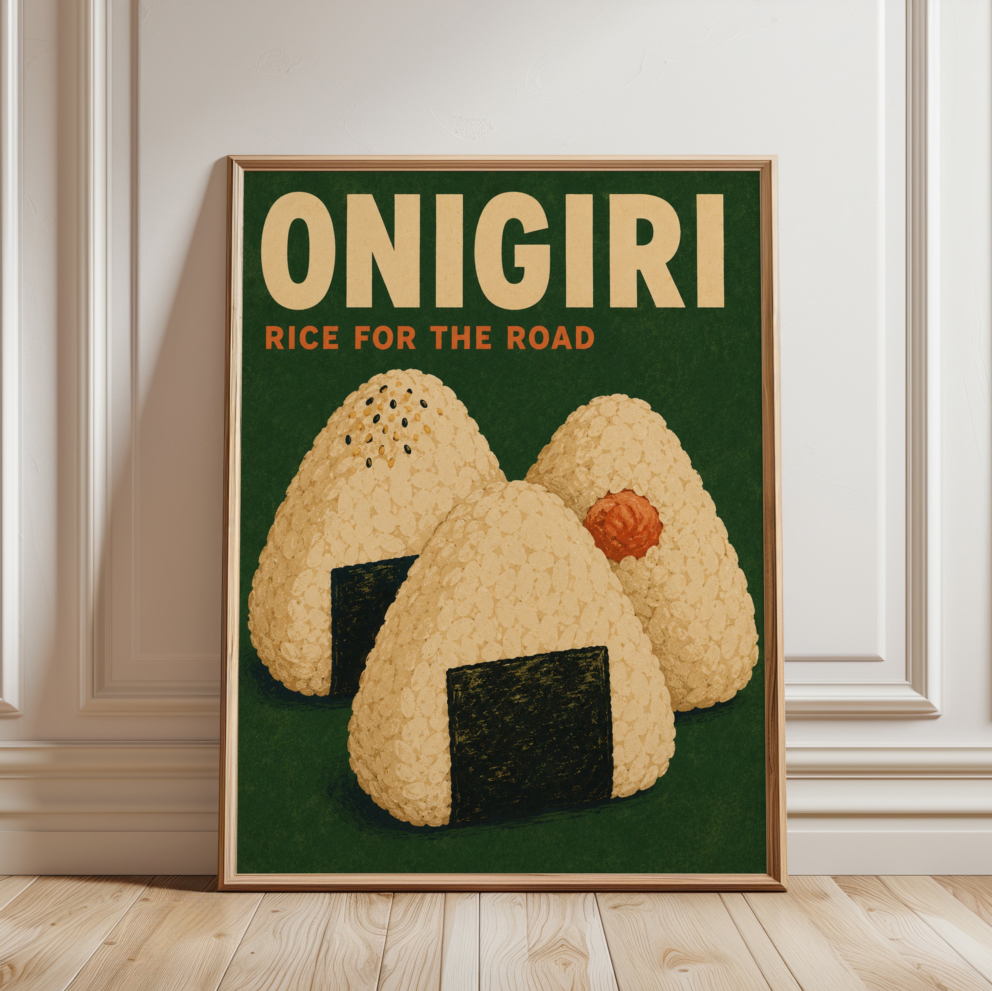 Vintage Food Poster – Onigiri Kitchen Wall Art - framed detail