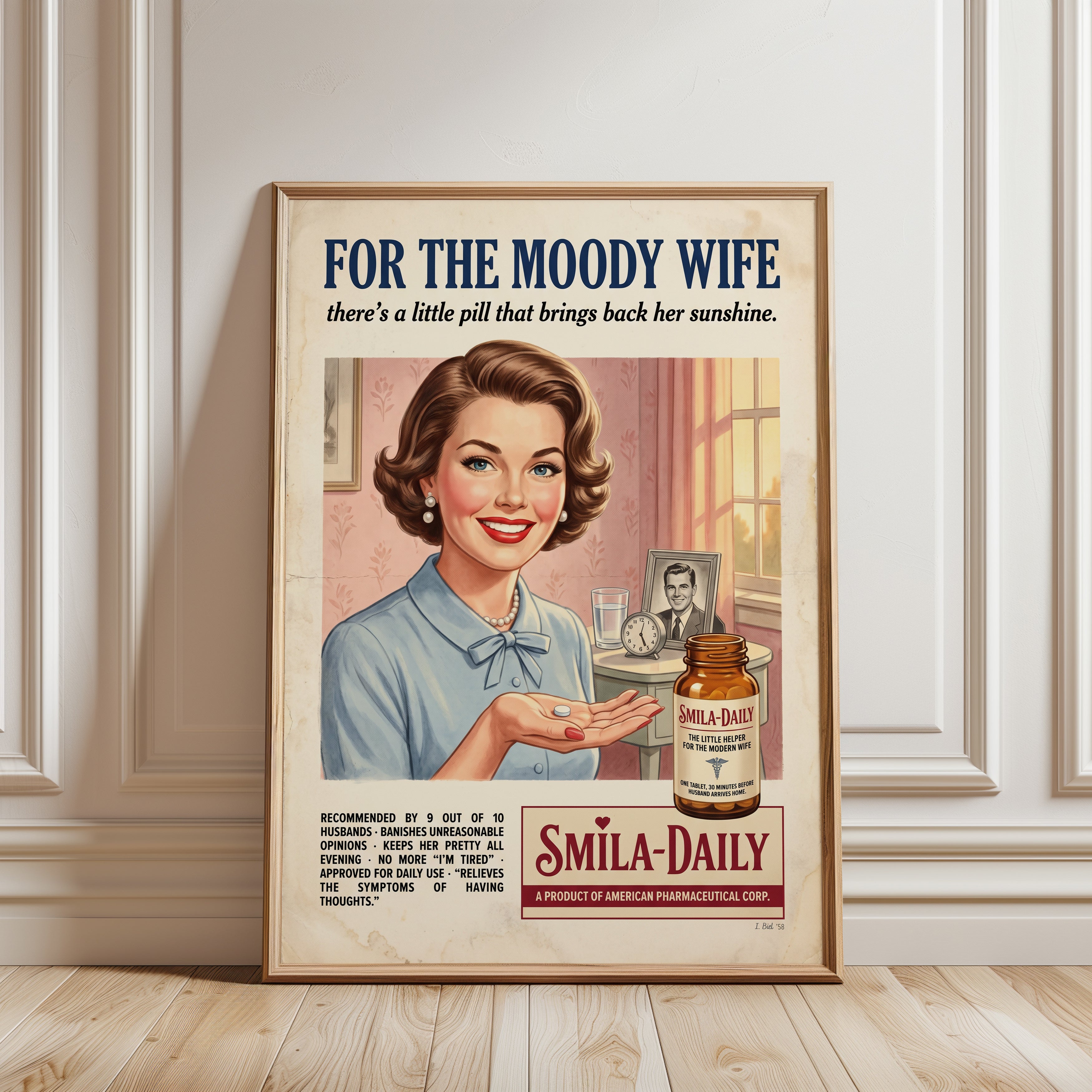 Vintage 1950s Pharmacy Ad Print - framed detail