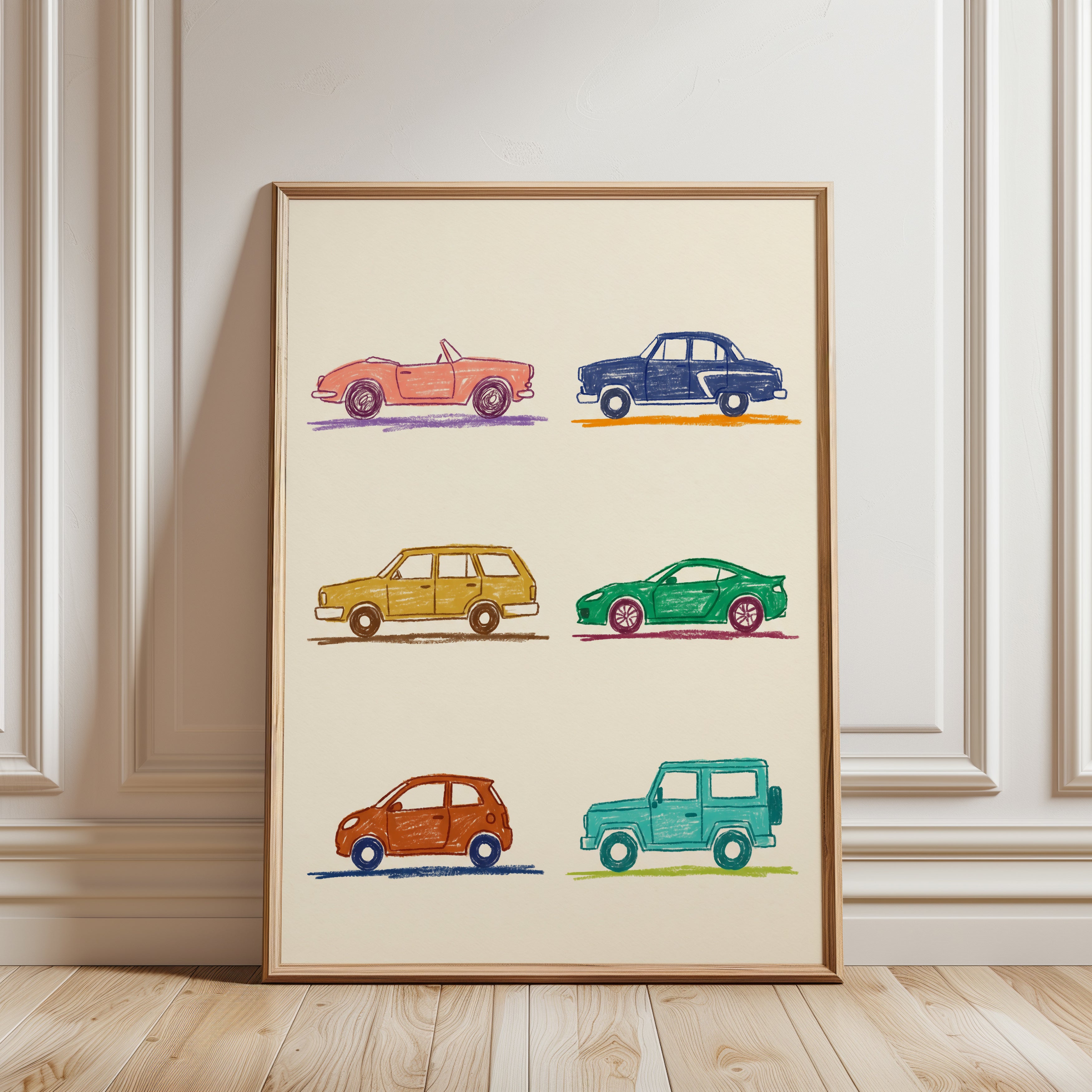 Kids Room Wall Art: Vintage Car Collection - framed detail
