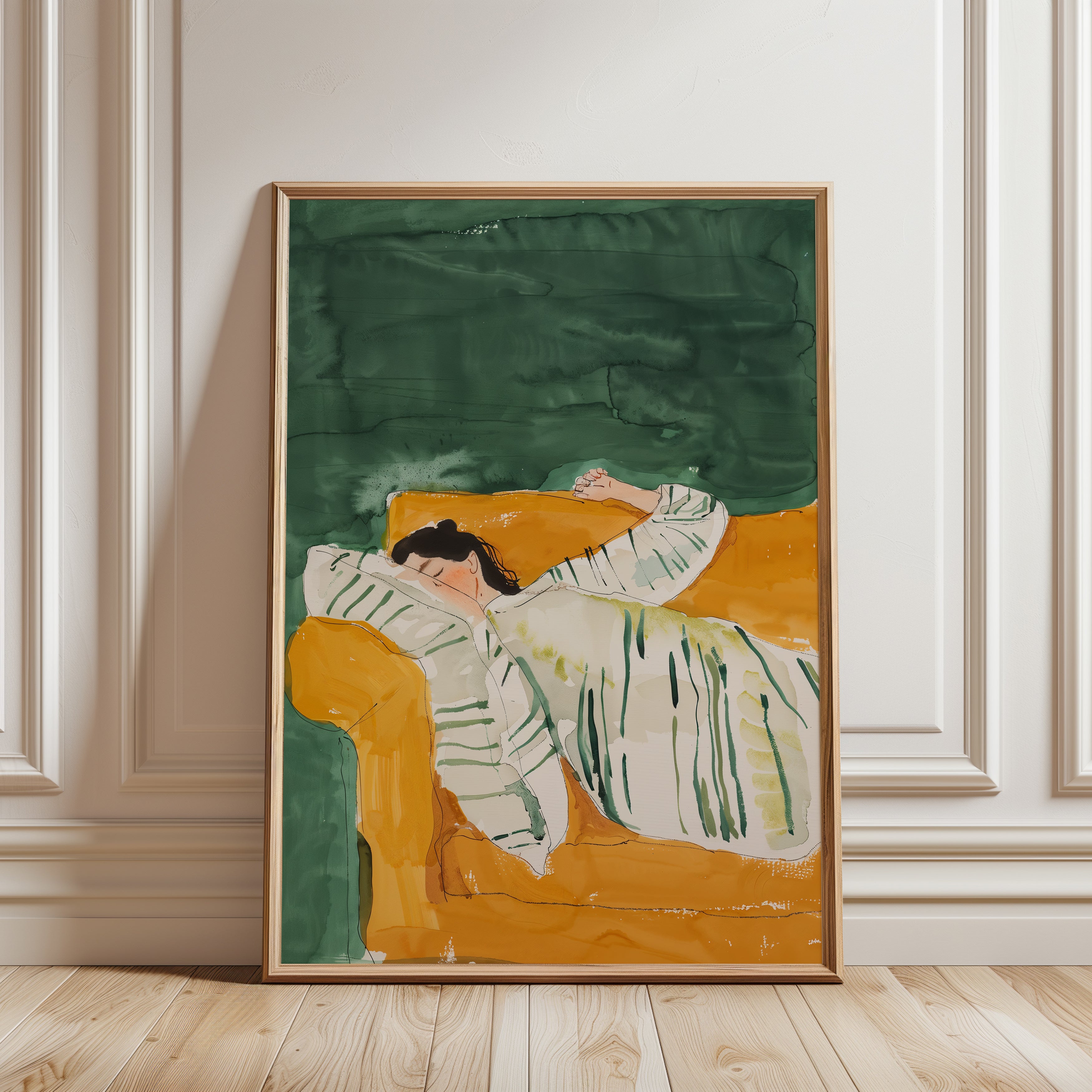 Figurative Wall Art Print: Woman Resting - framed detail