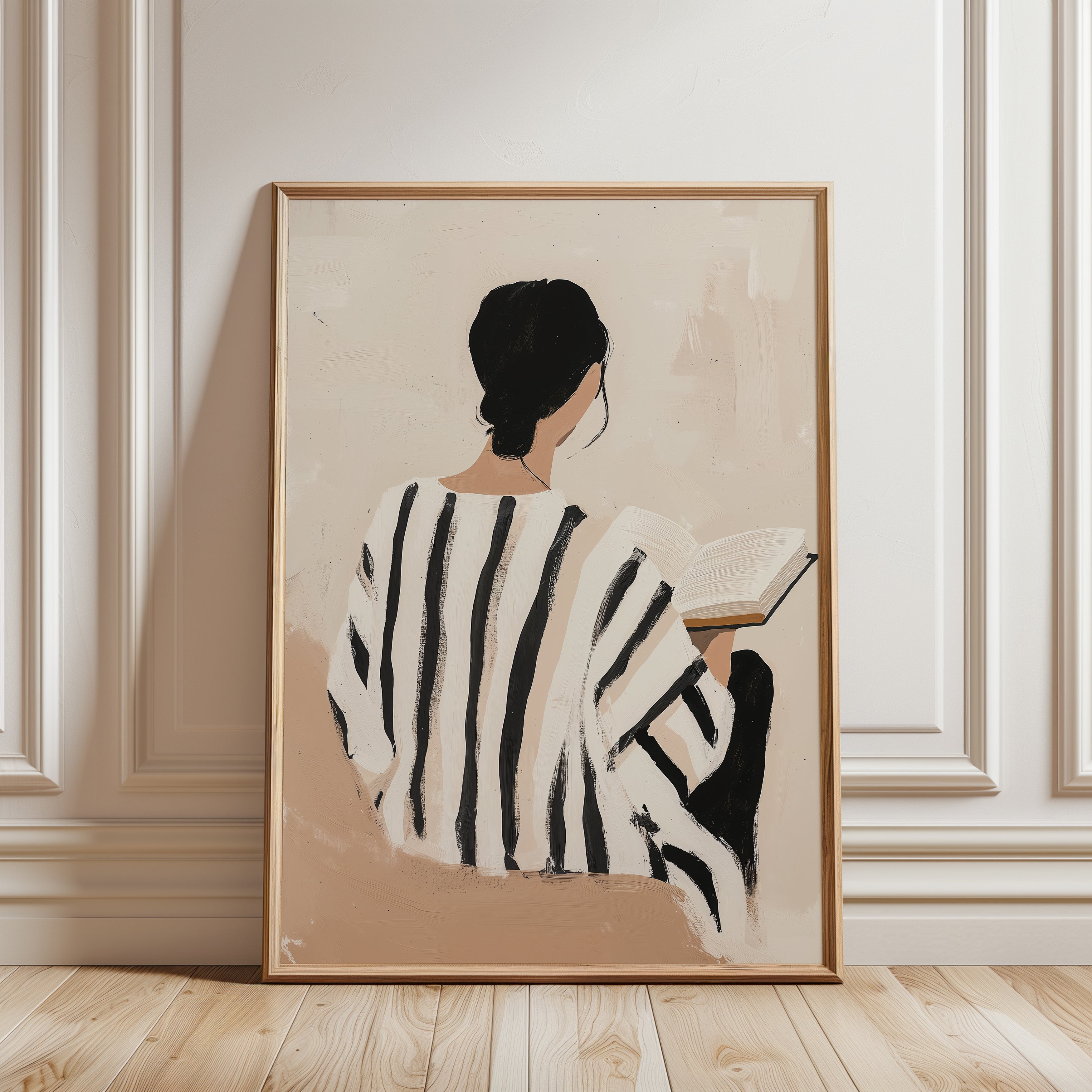 Minimalist Woman Reading Art Print - framed detail