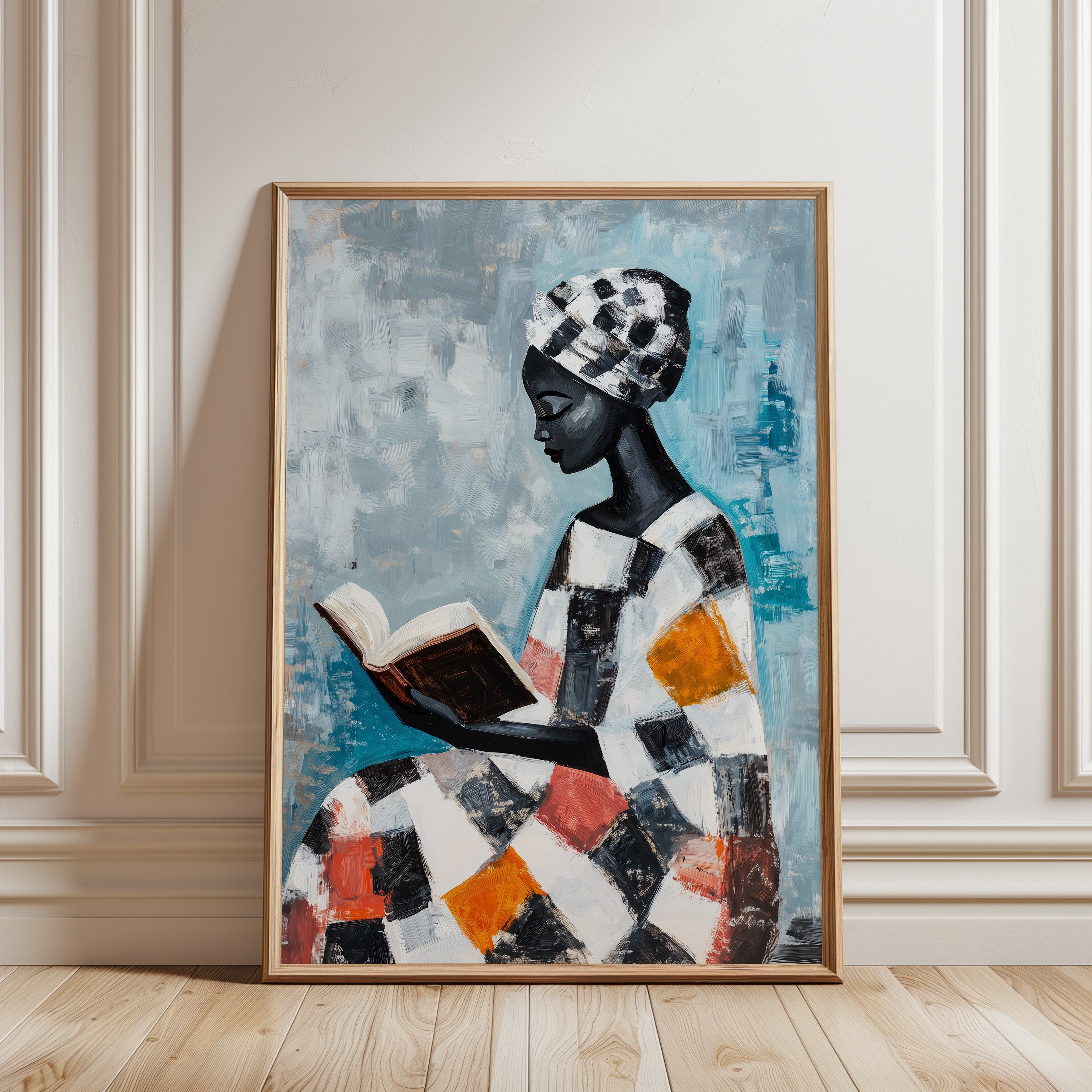 African Woman Reading Art Print - framed detail
