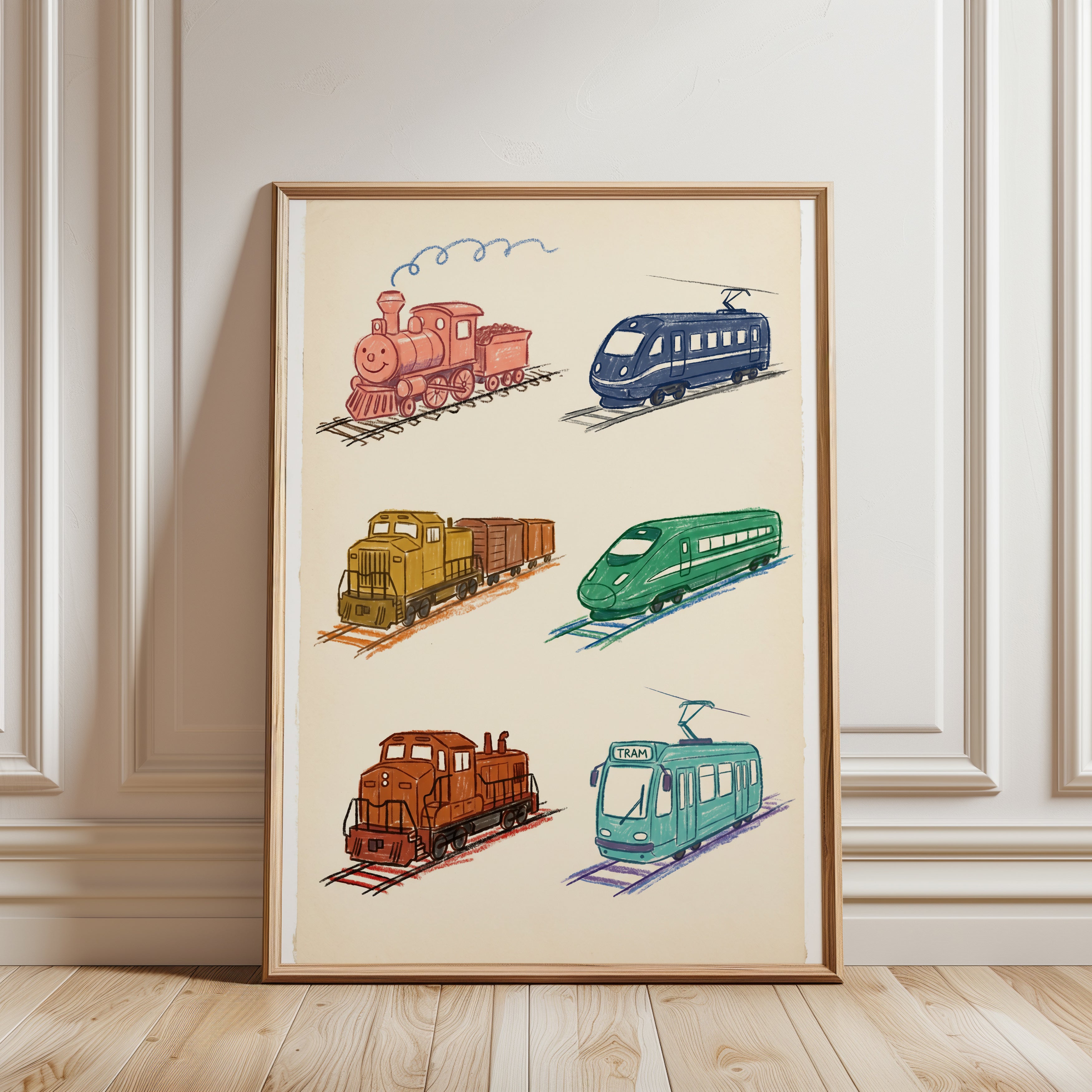 Vintage Train Watercolor Print - framed detail