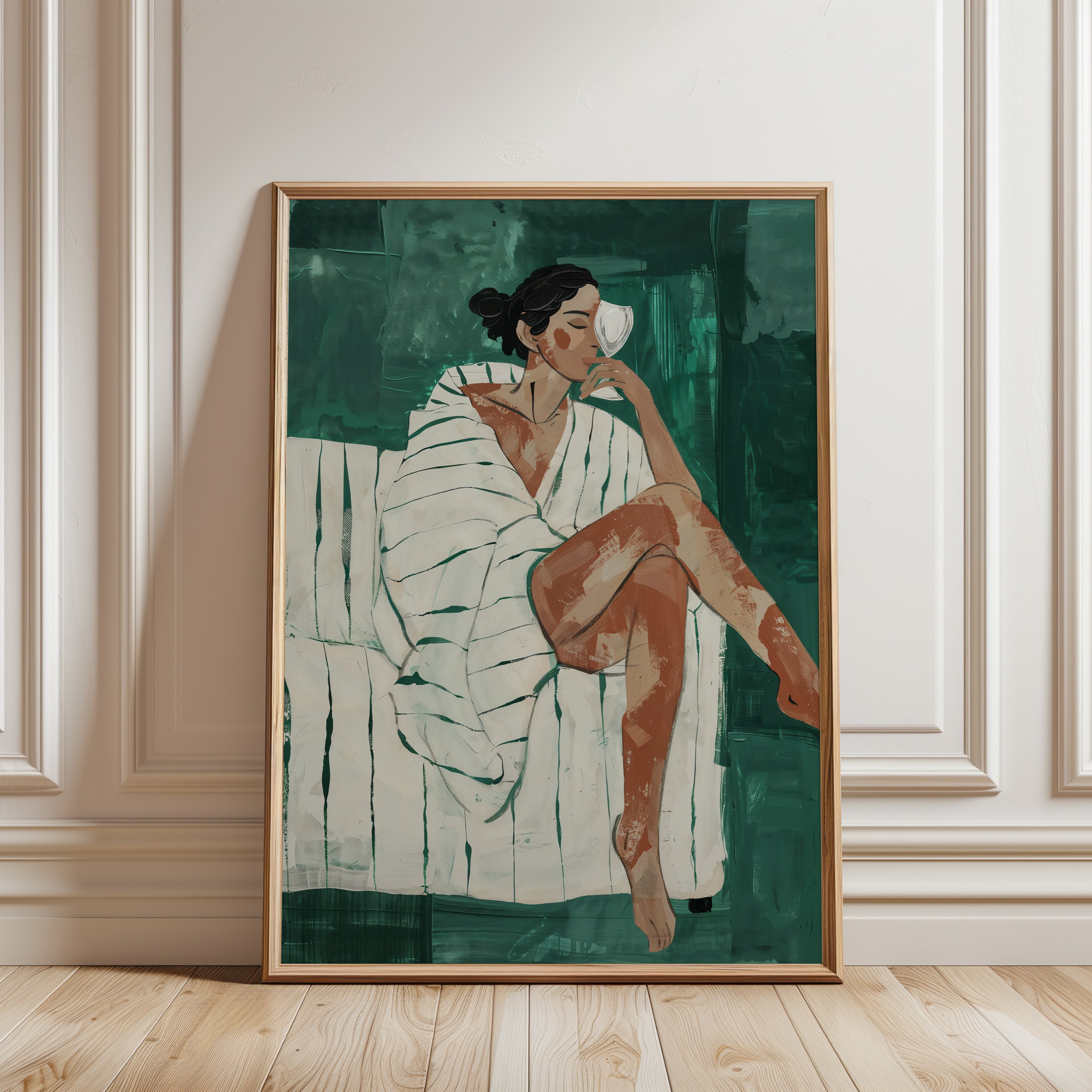 Relaxed Woman Coffee Print - framed detail