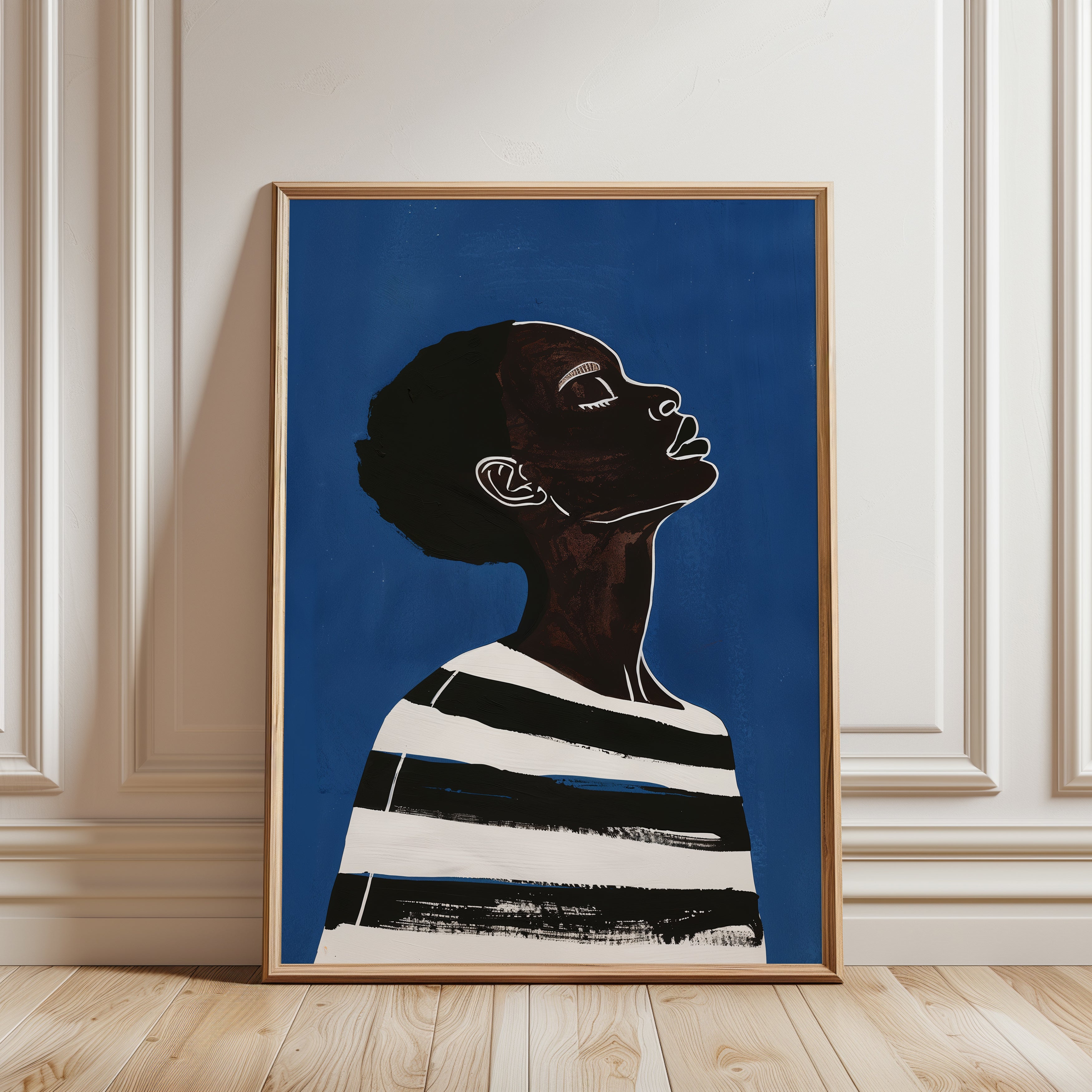 Black Woman Portrait Print – Blue Abstract - framed detail