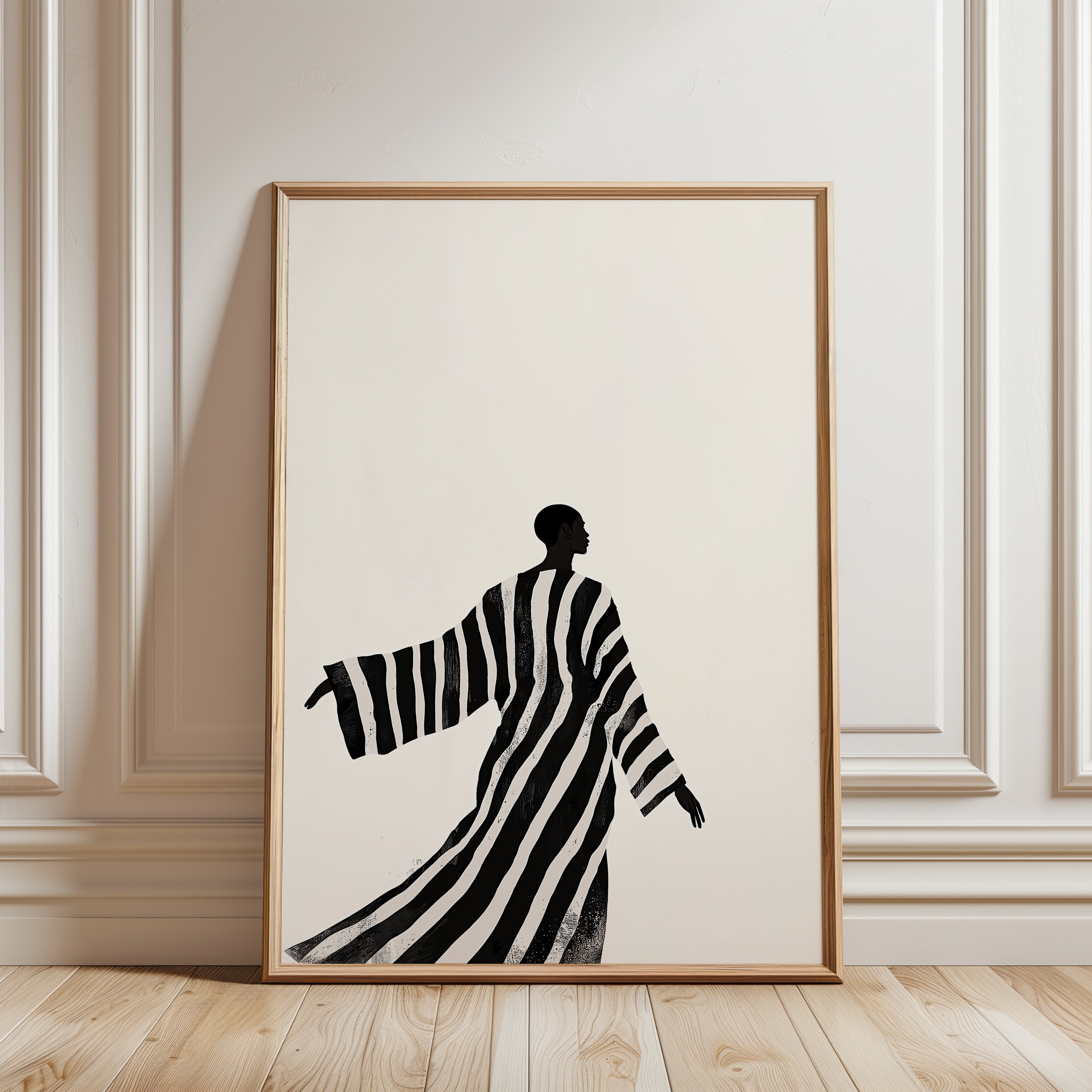 Minimalist African Woman Silhouette Poster (Black and White Print) - framed detail