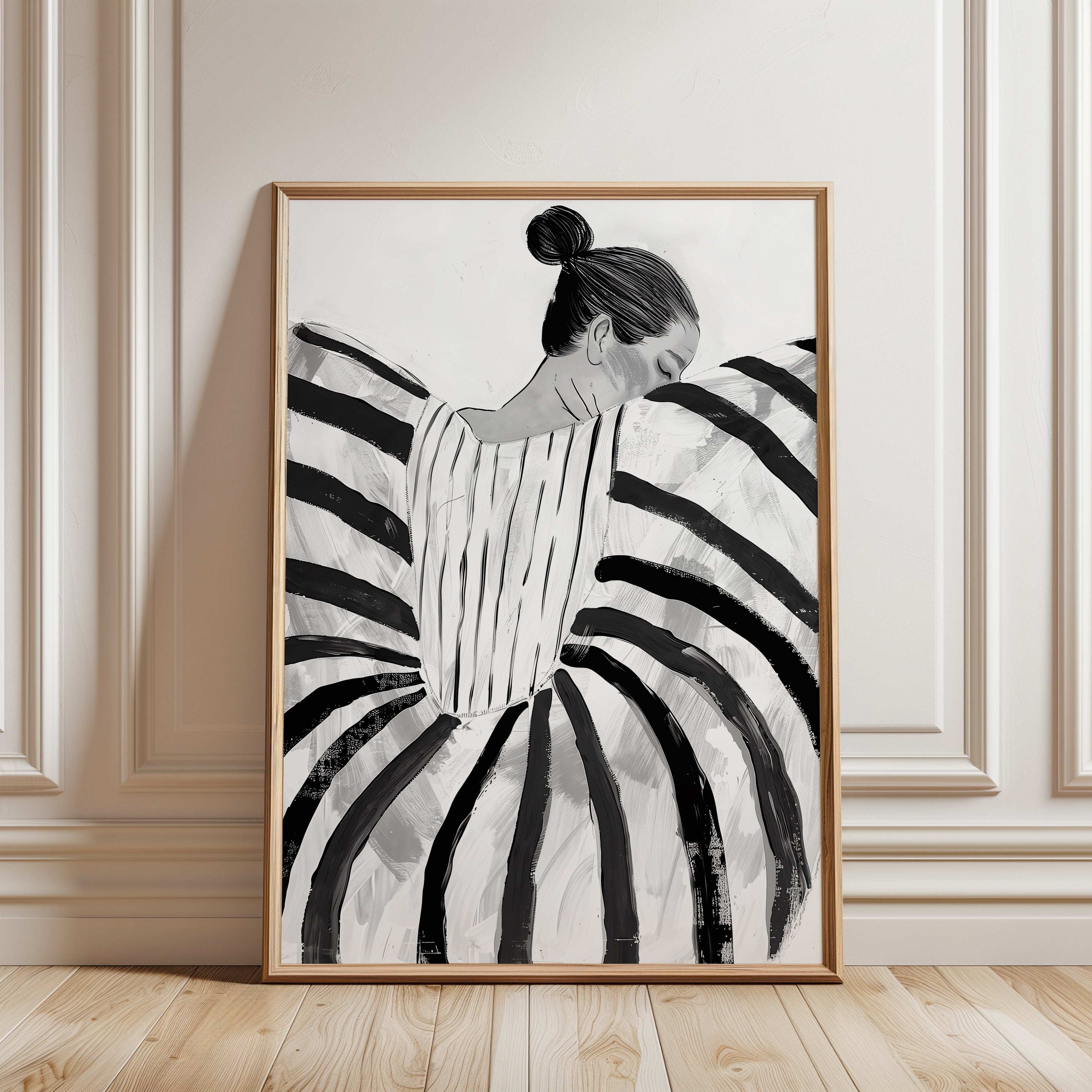 Abstract Woman Print: Minimalist Black and White Poster (Unframed) - framed detail