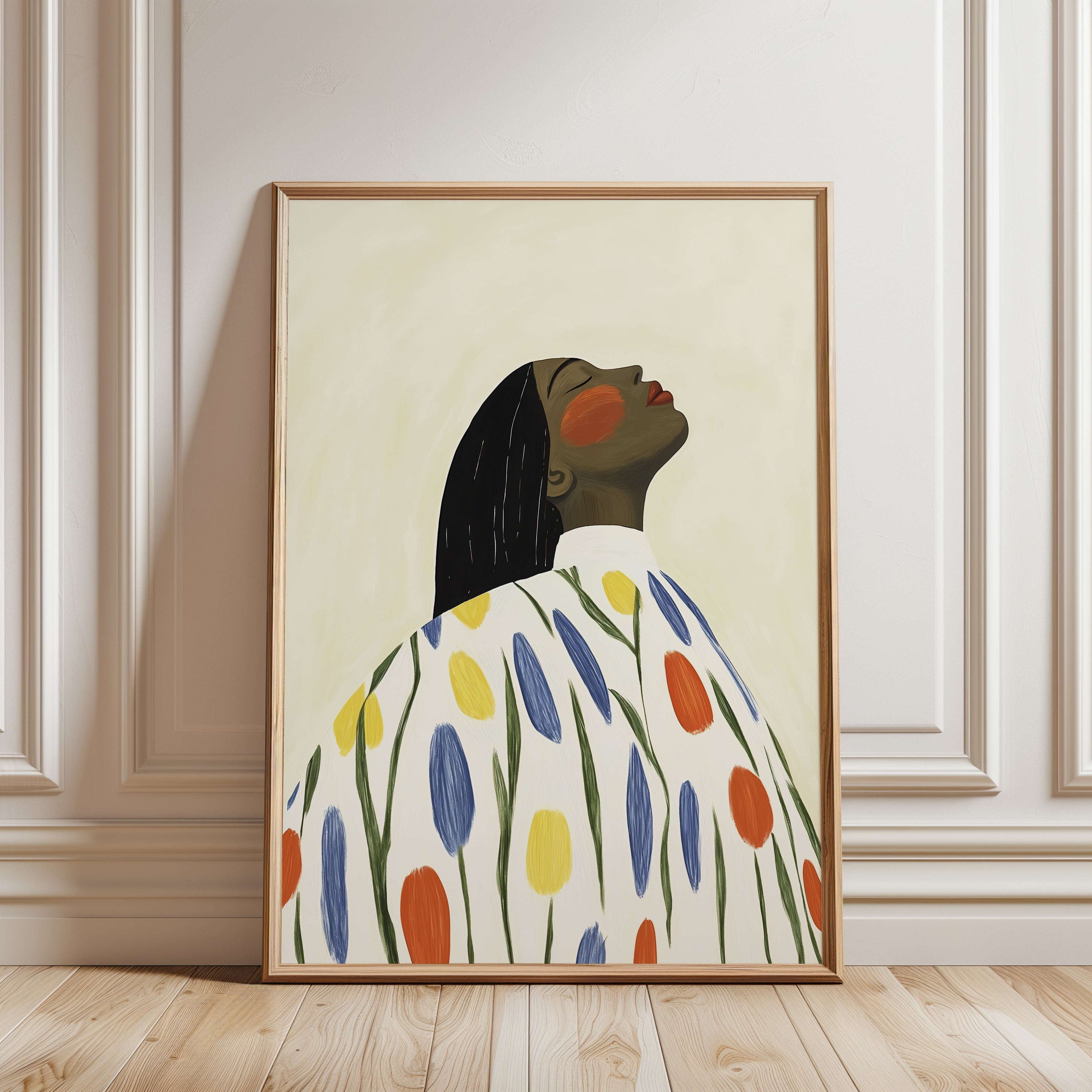 Floral Portrait Print – Black Woman Profile - framed detail