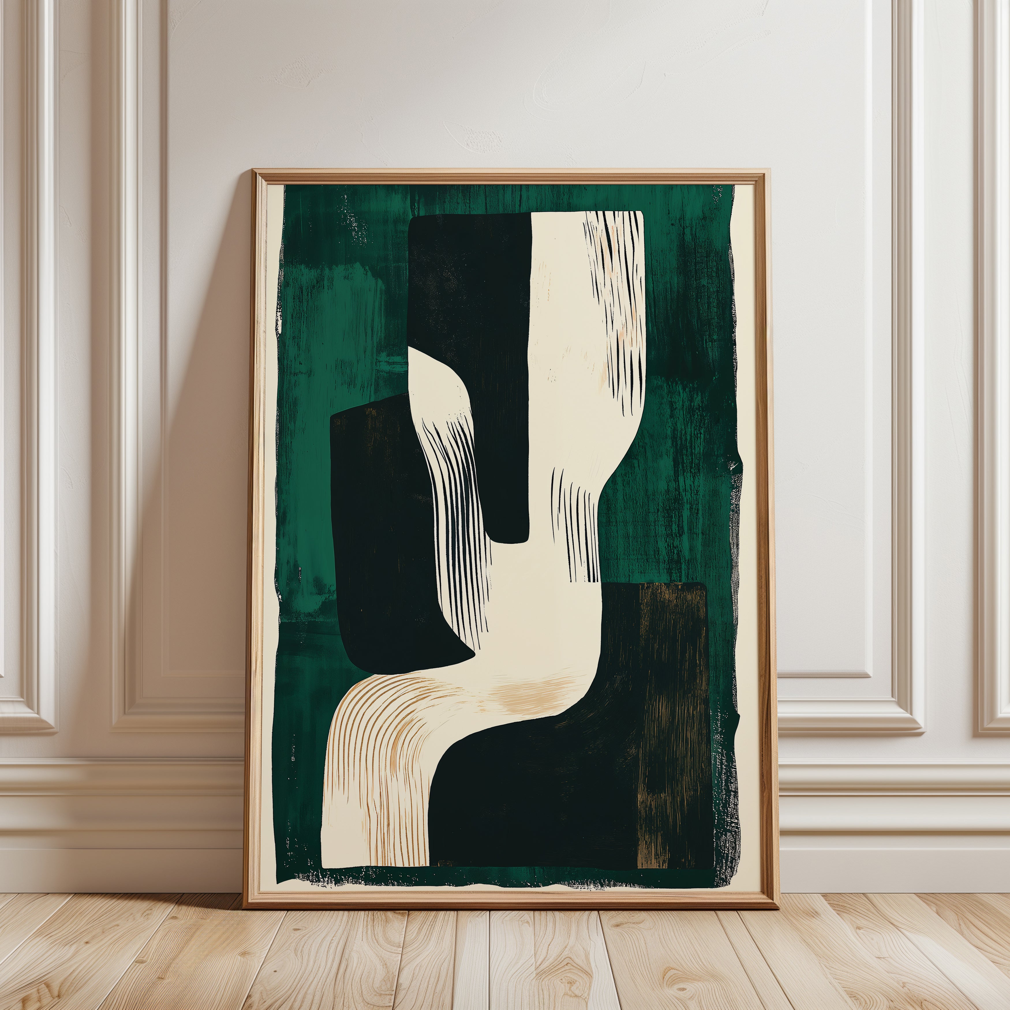 Abstract Wall Art Print: Dark Green Geometric Design - framed detail