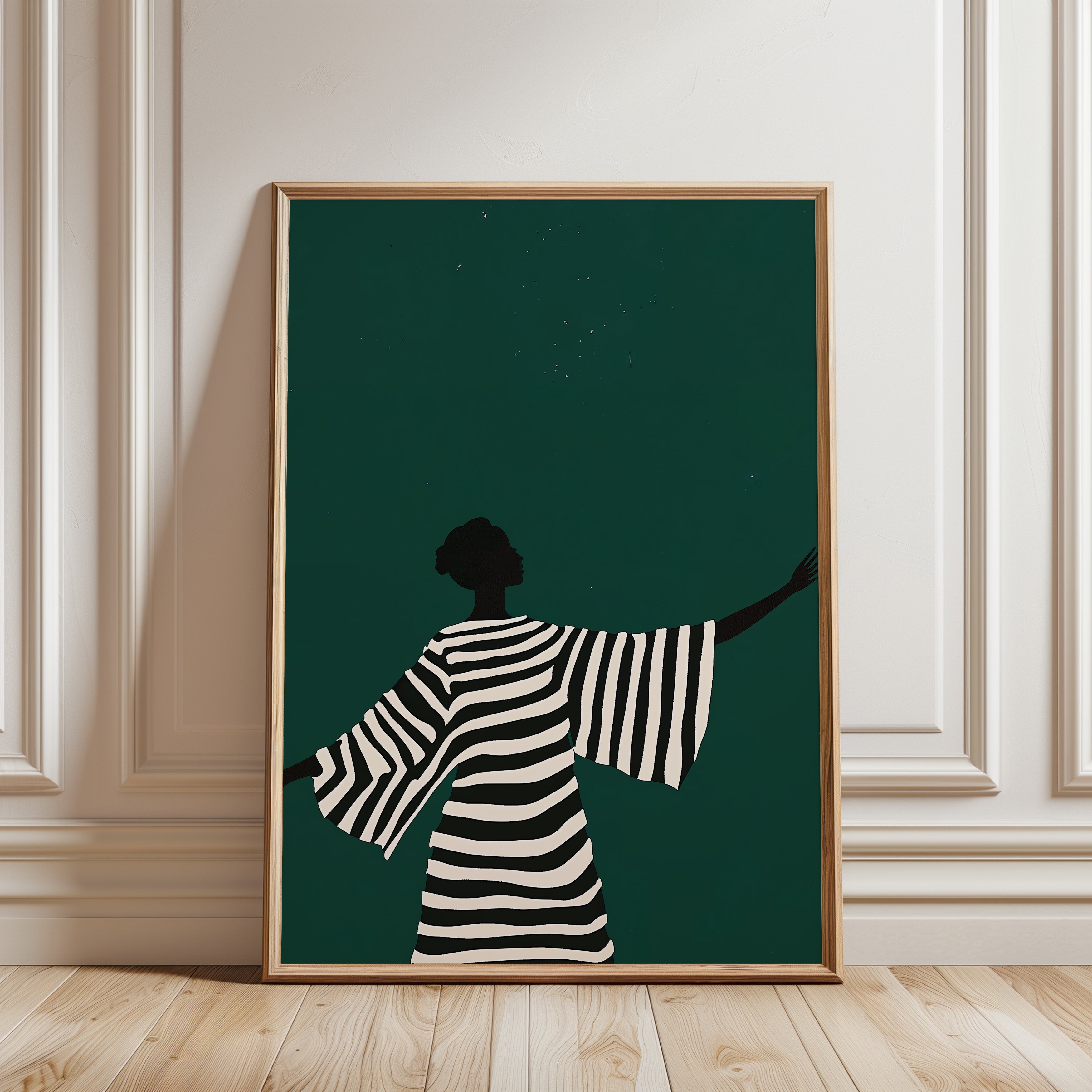Fashion Wall Art Print: Minimalist Striped Silhouette (Emerald Green) - framed detail