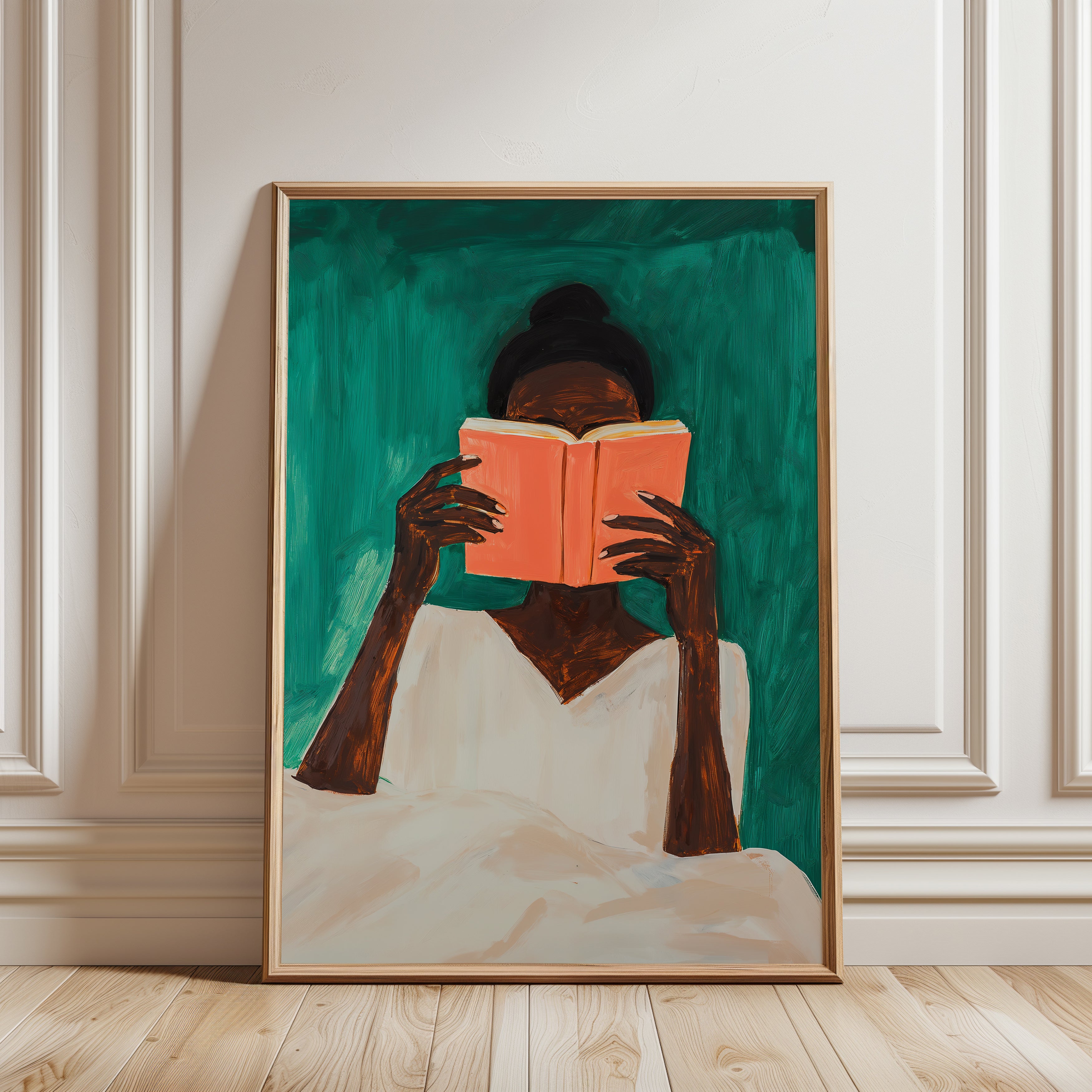 Reading Portrait Poster: Black Woman with Book - framed detail