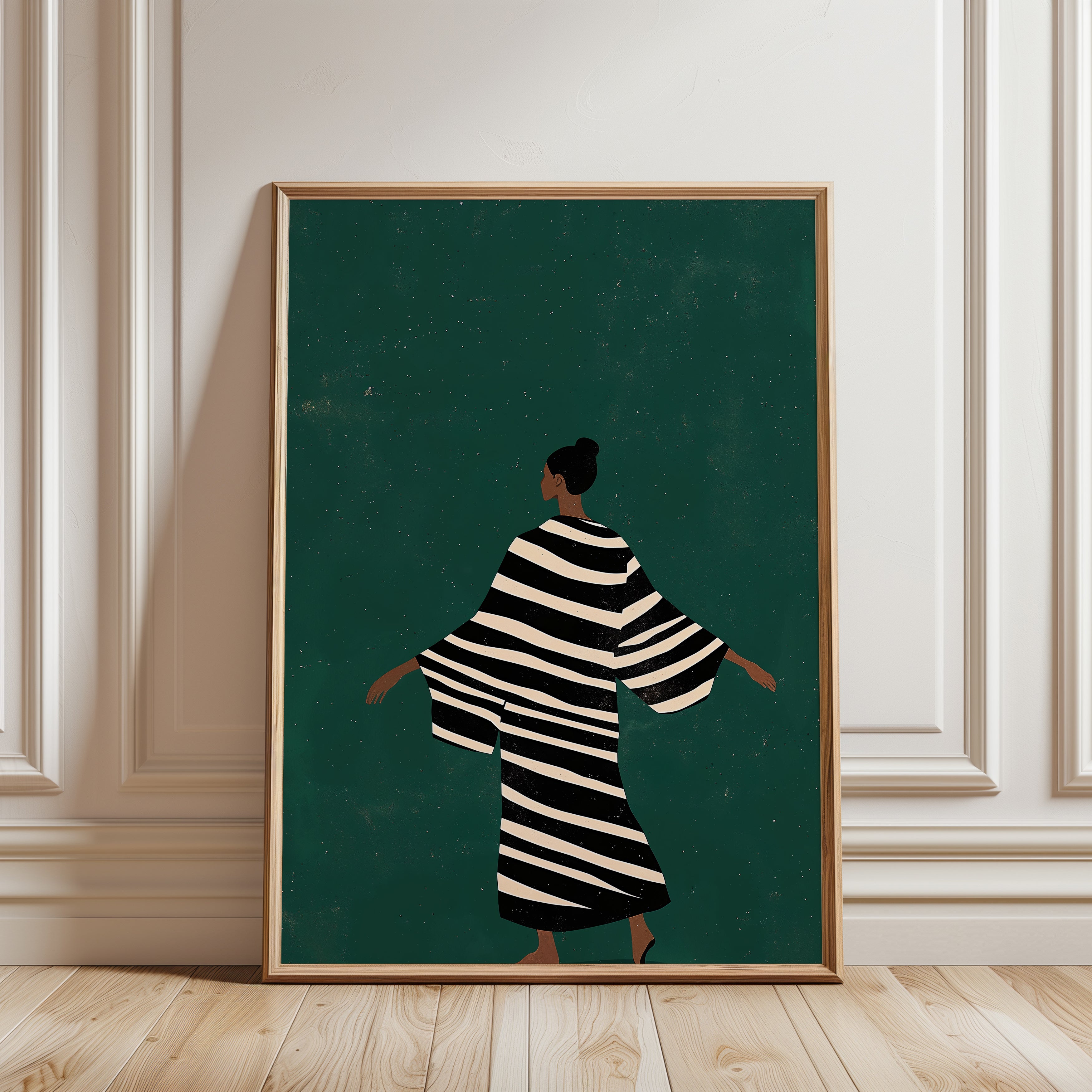 Fashion Art Print: Woman in Striped Coat - framed detail