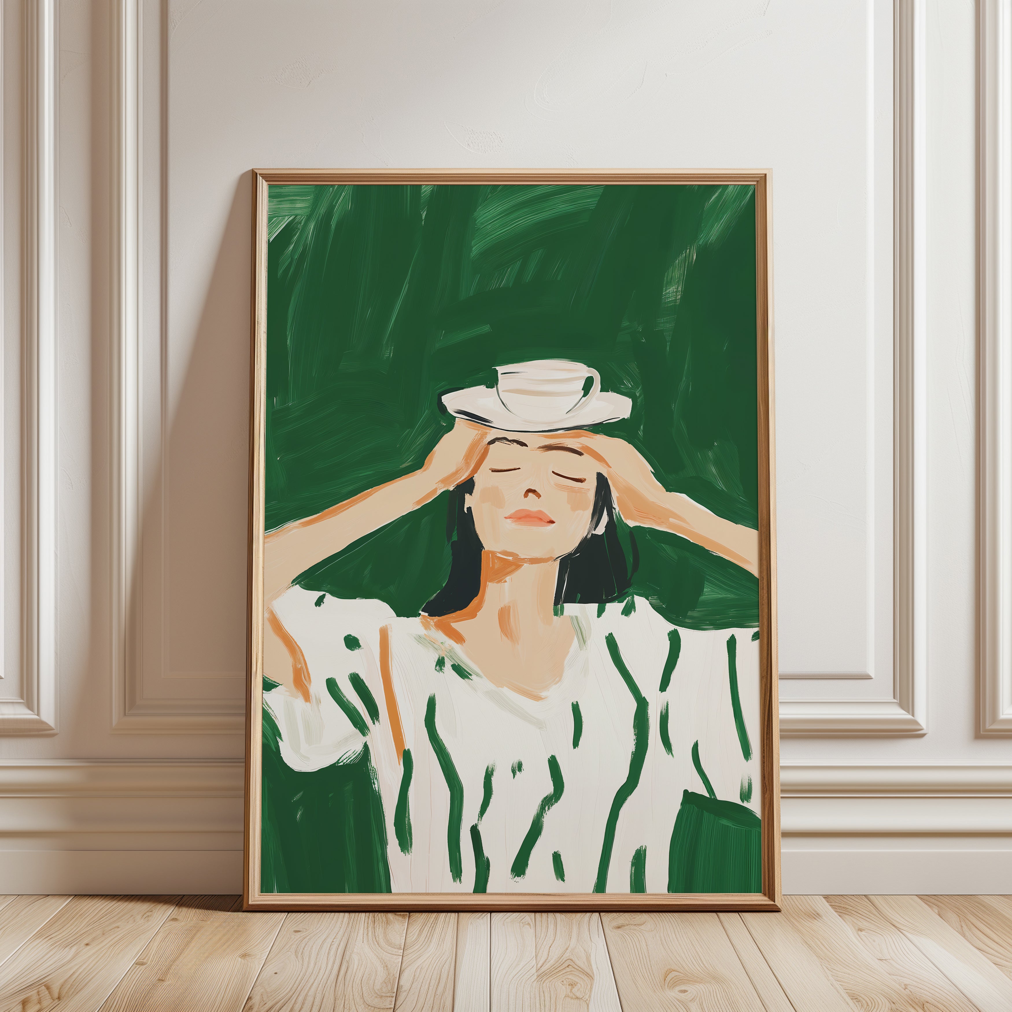 Green Woman Portrait Print - framed detail