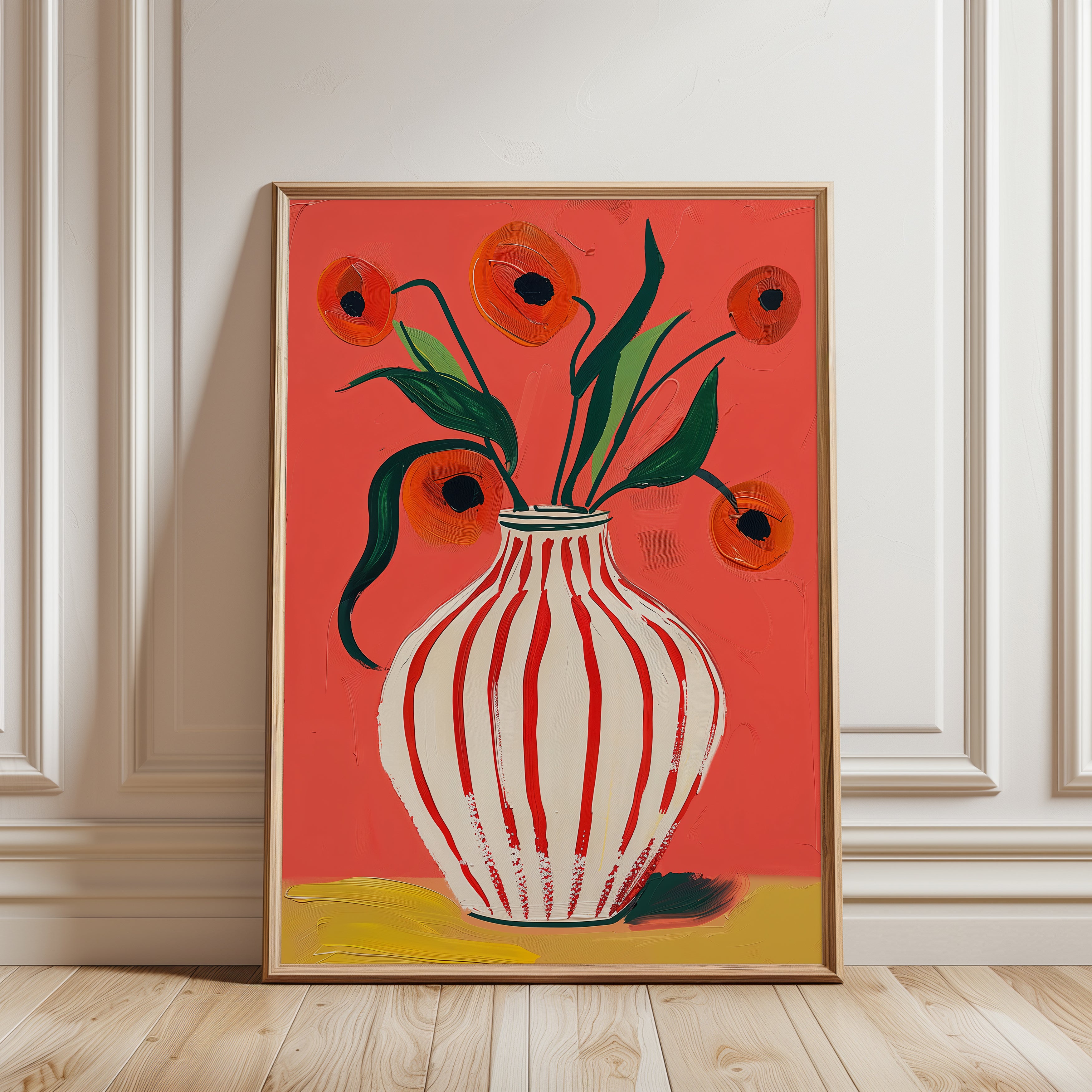 Red Poppy Floral Print - framed detail