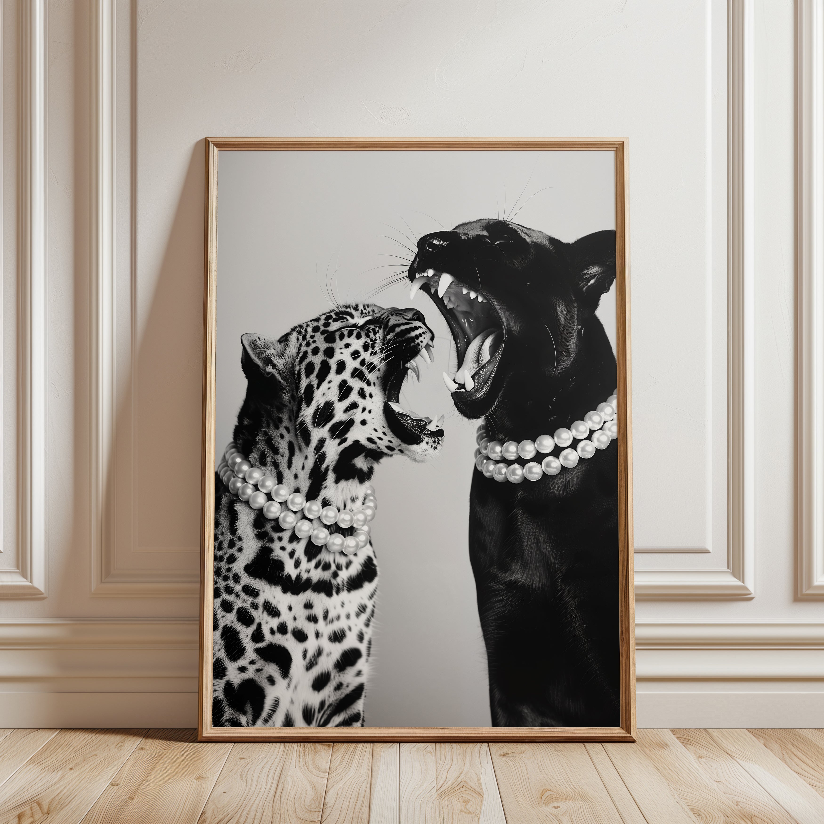 Leopard and Panther Poster: Glamorous Black & White Animal Art (Unfram - framed detail