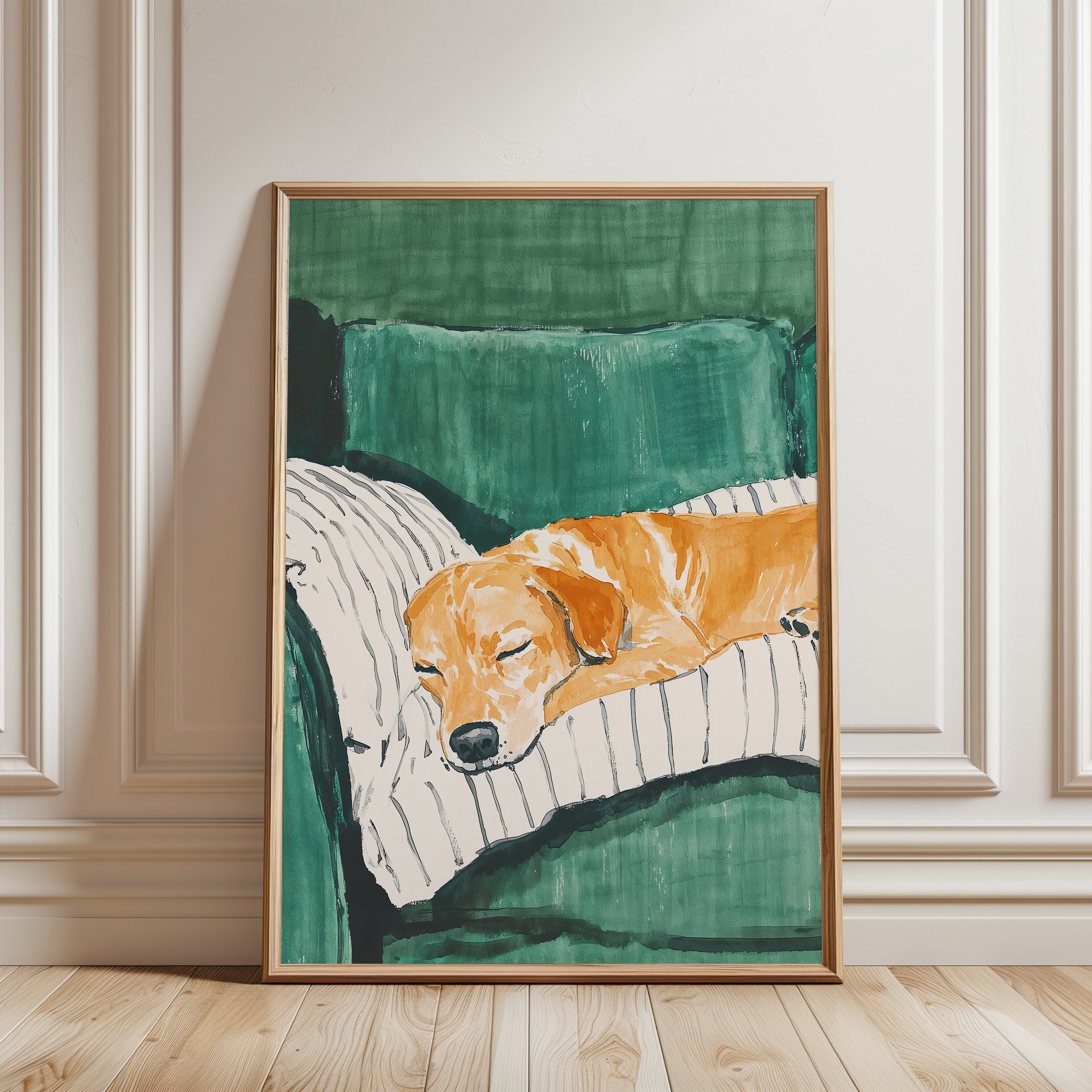 Golden Retriever Print: Calm Sleeping Dog - framed detail