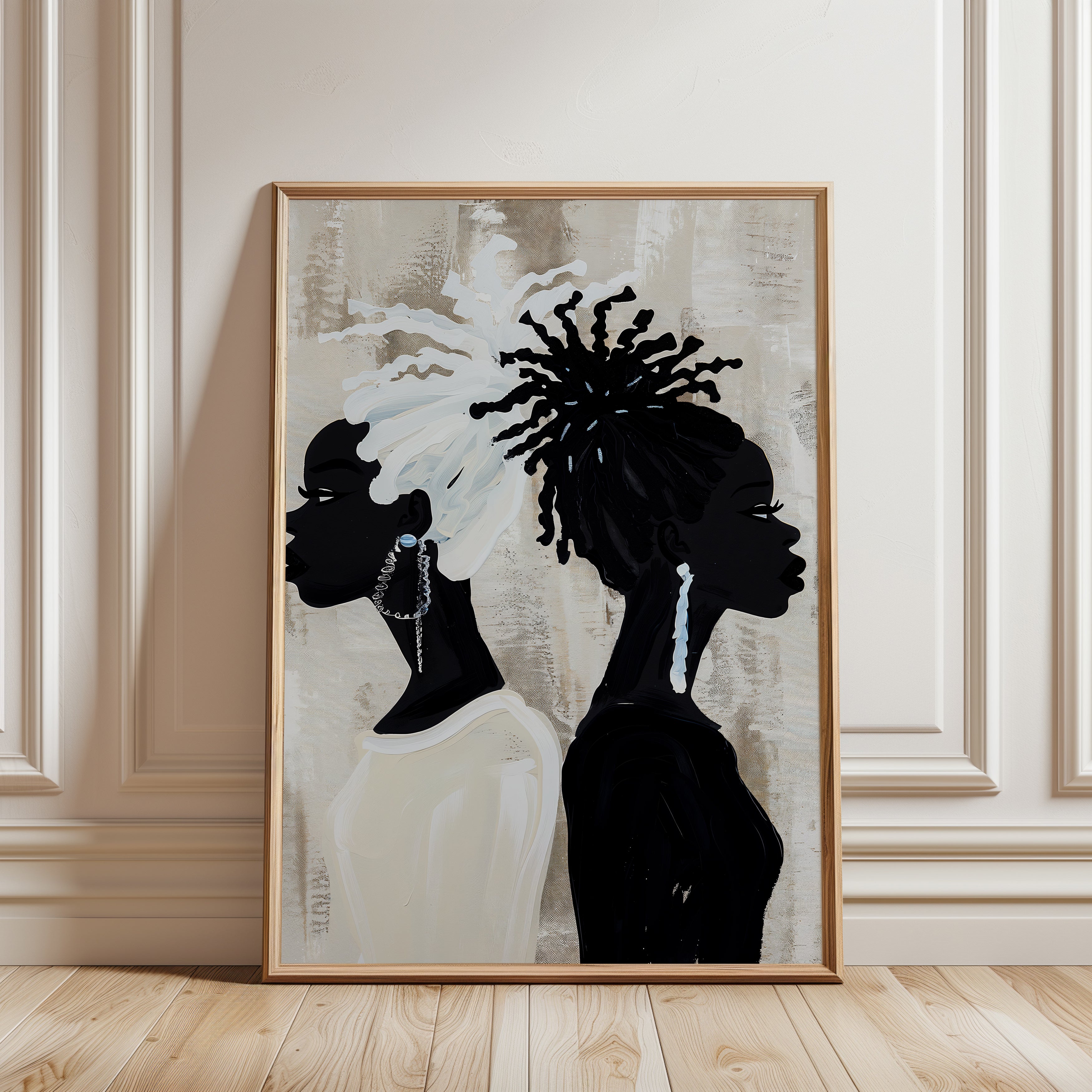 Afrocentric Portrait Print: Black Woman Silhouettes (Multiple Sizes) - framed detail
