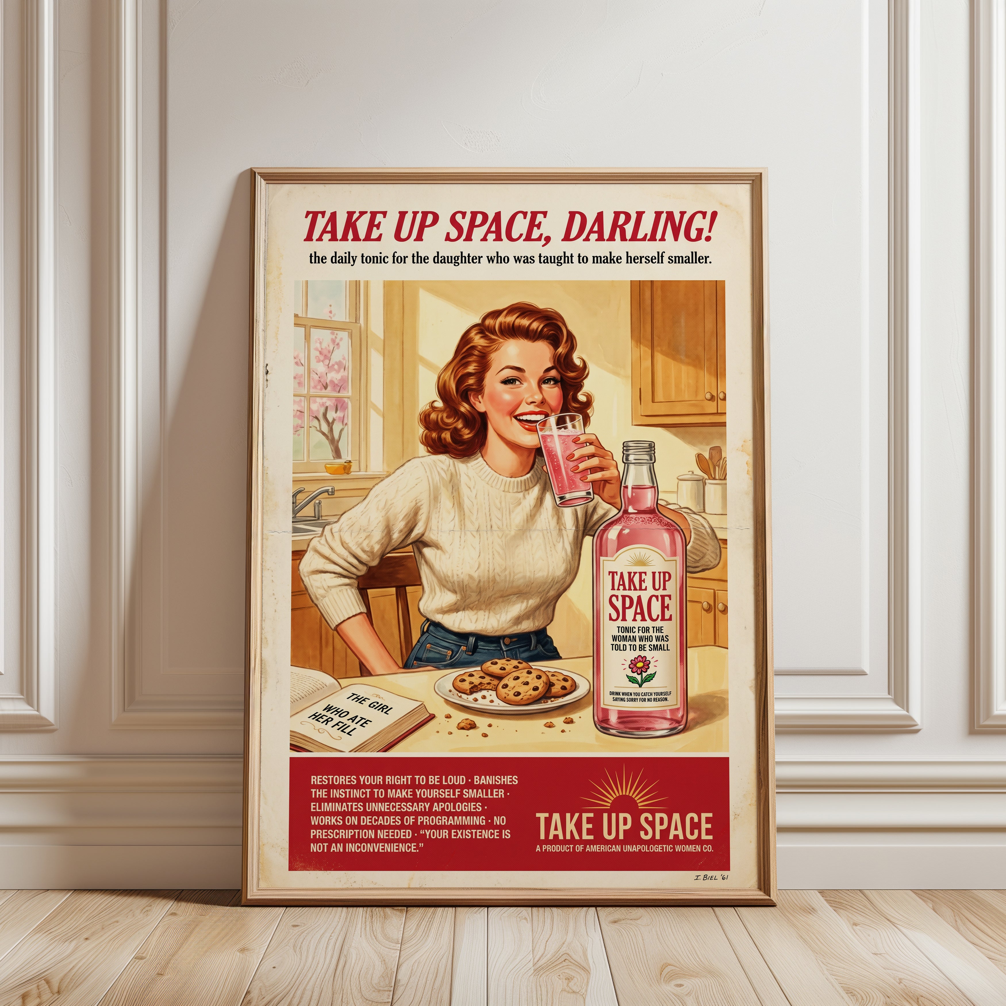 Feminist Vintage Ad Parody Print - framed detail