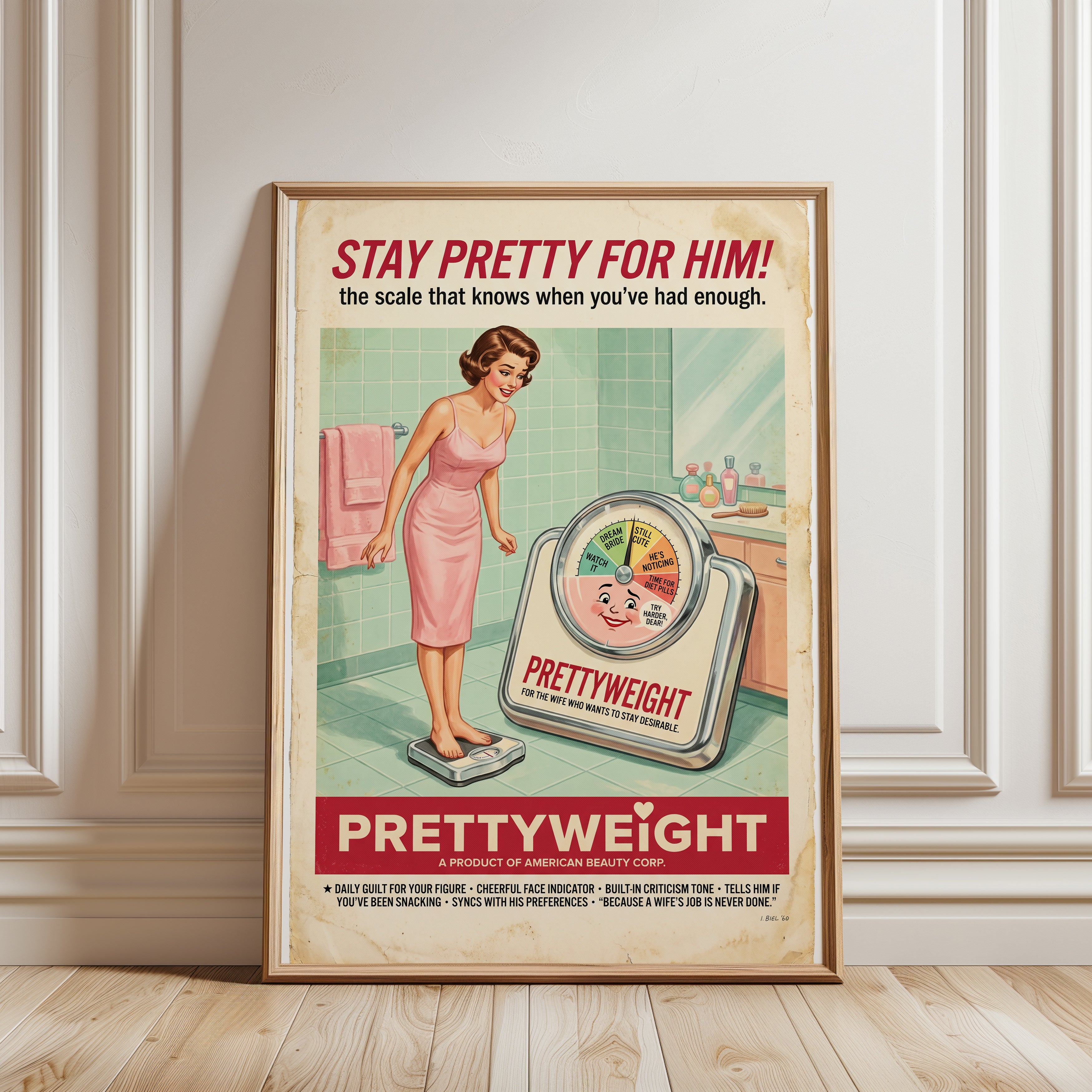 Retro Bathroom Scale Print - framed detail