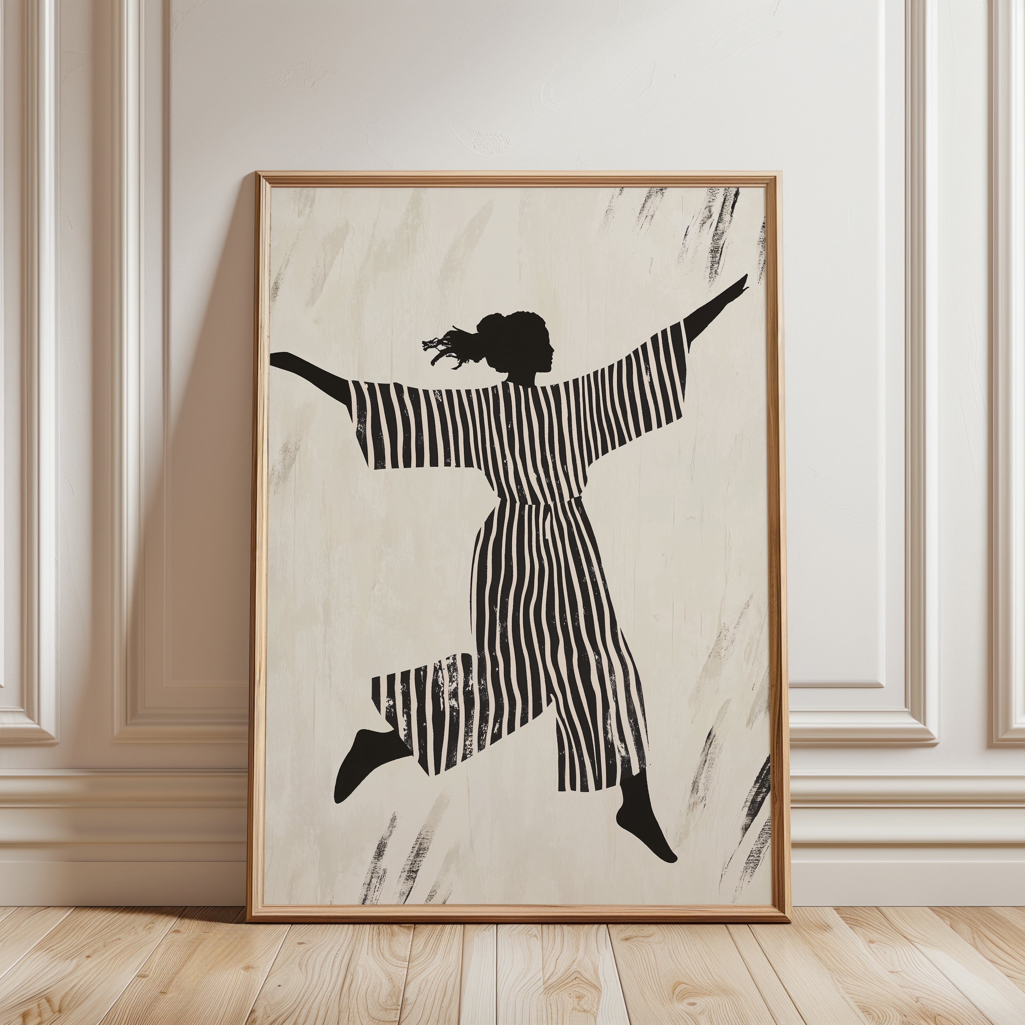 Silhouette Dance Poster: Black and White Striped Art (Various Sizes) - framed detail